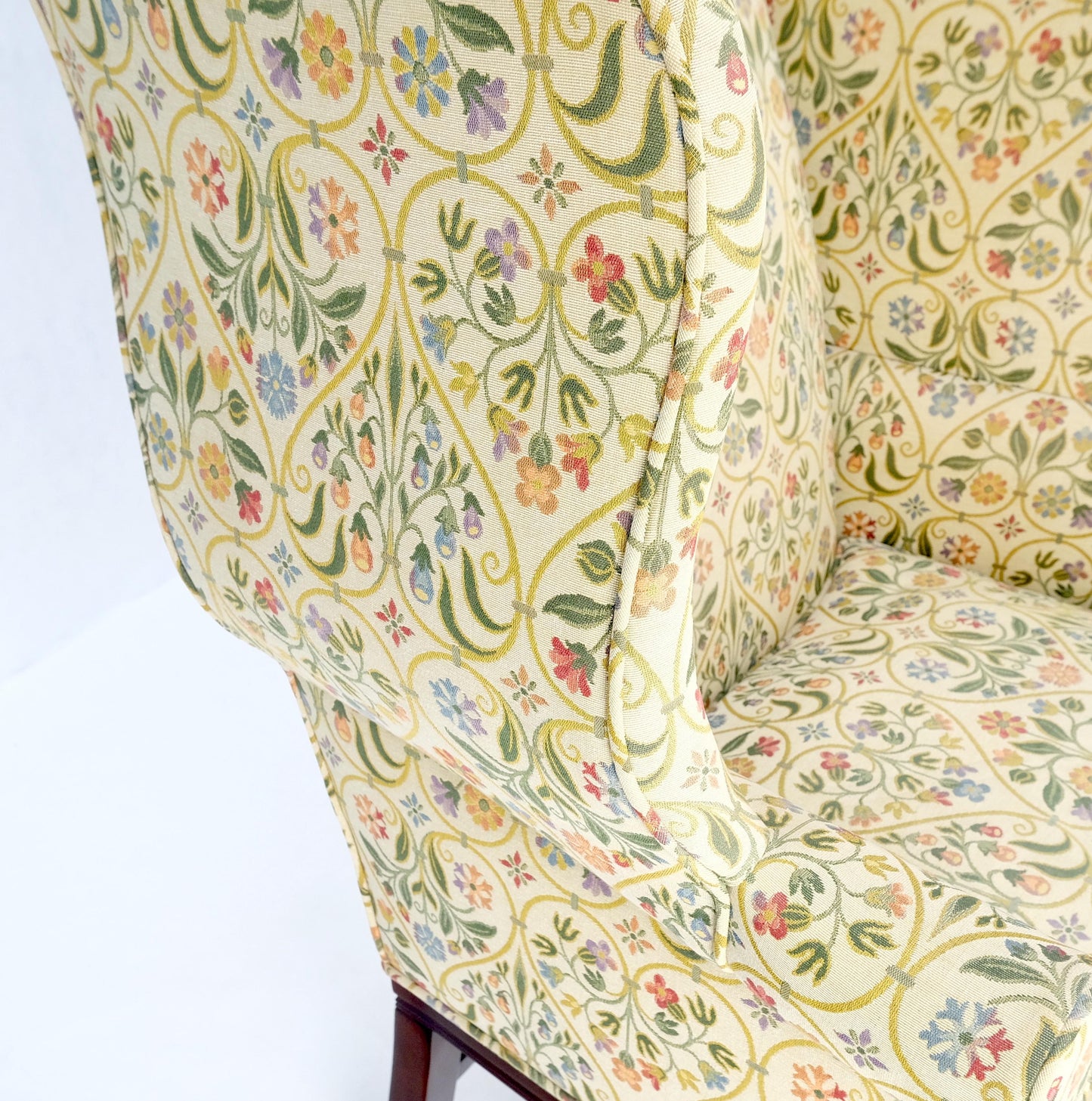 EstablishedLines Pair of Deep Profile Antique Wing Arm Chairs Mahogany Legs Federal Style