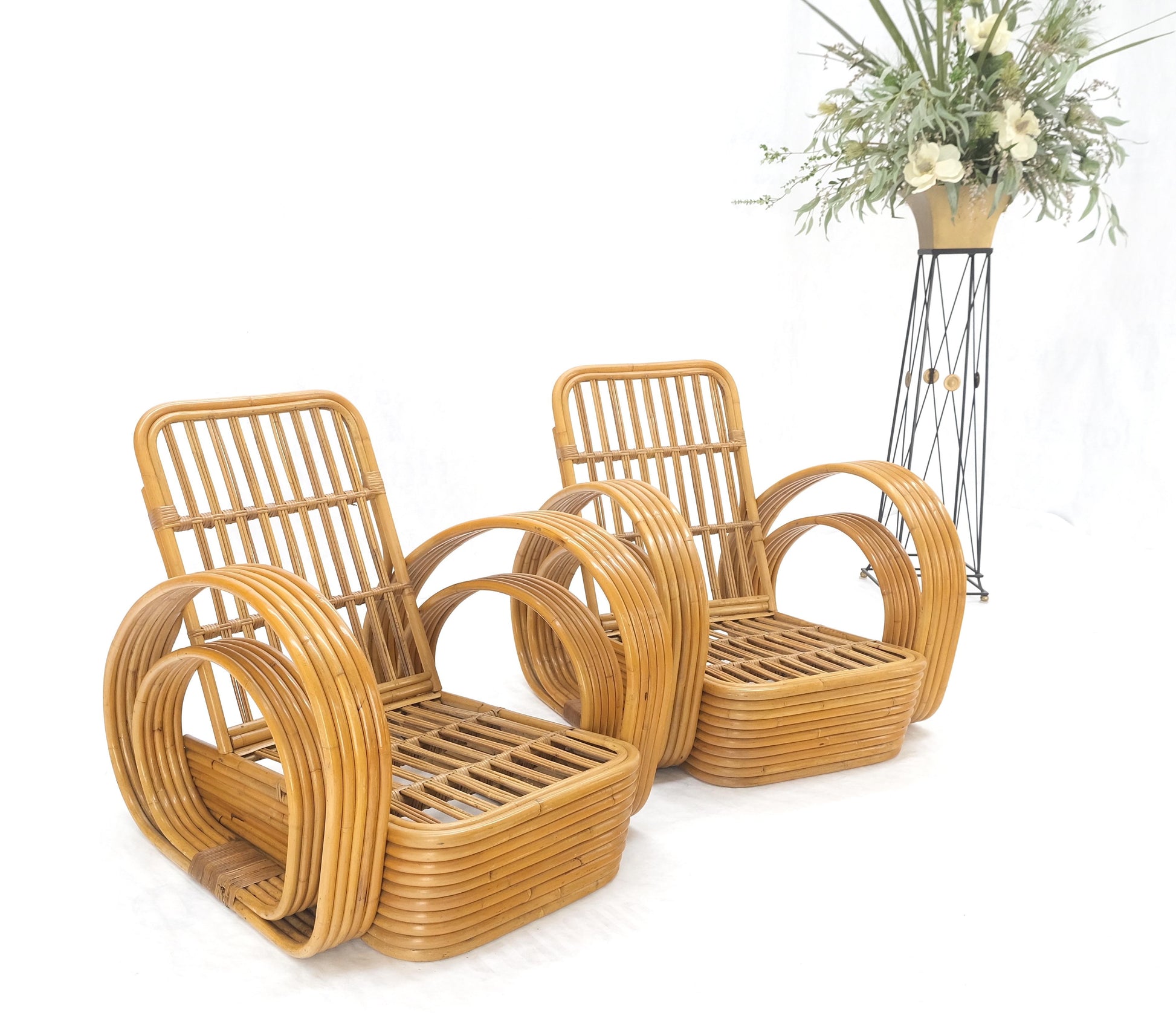 EstablishedLines New Upholstery Paul Frankl Rattan Living Room Tank Chair Set MINT!