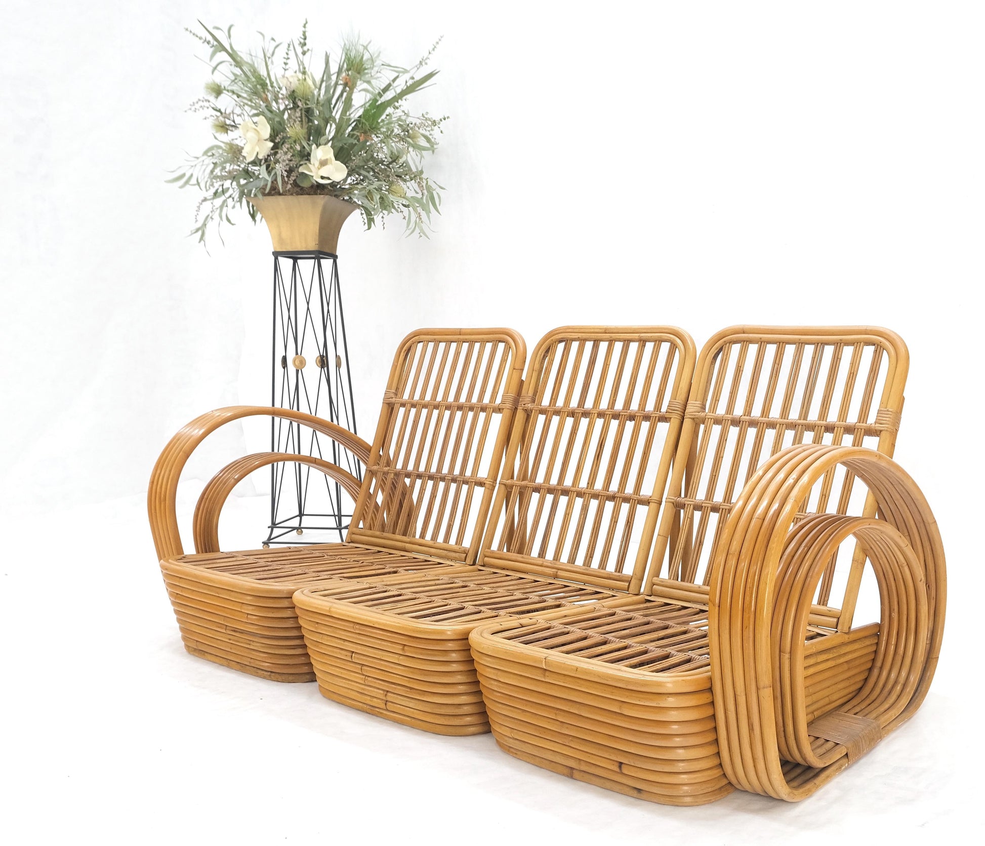 EstablishedLines New Upholstery Paul Frankl Rattan Living Room Tank Chair Set MINT!