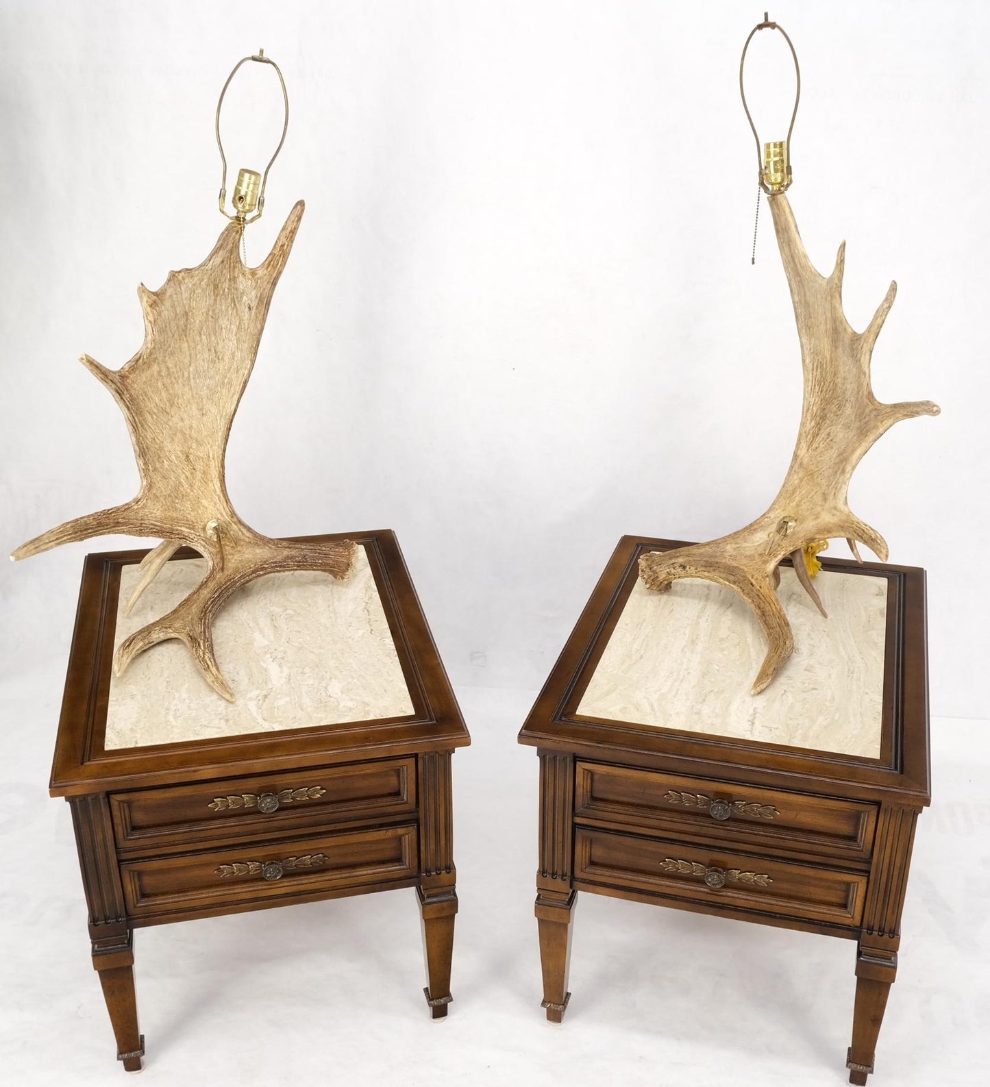 EstablishedLines Pair of Very Large Antler Horn Bases Artist Signed Table Lamps Folk Art Modern