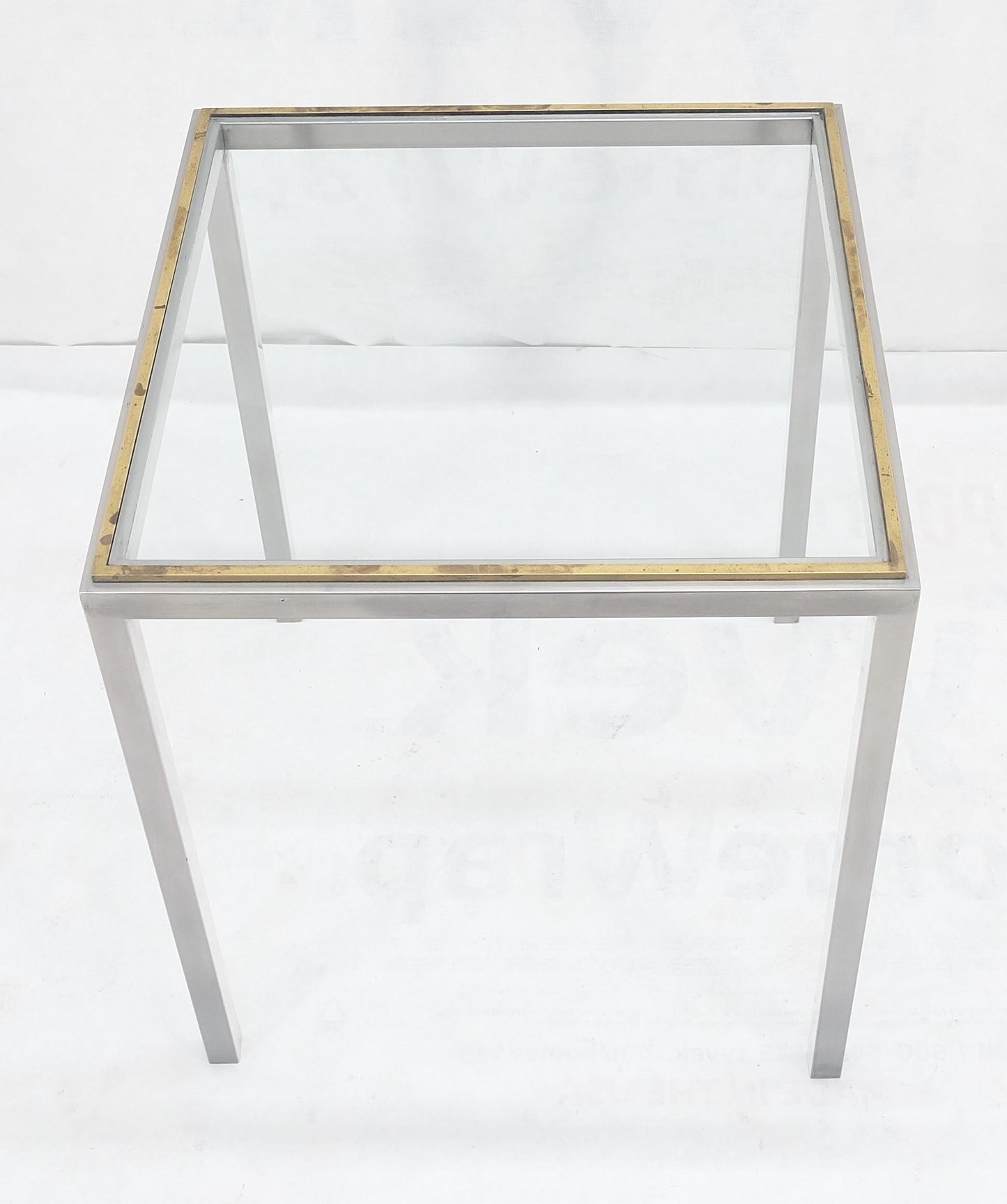 EstablishedLines Chrome Brass Glass Top 24" Square Italian Mid Century Modern Side Table Stand