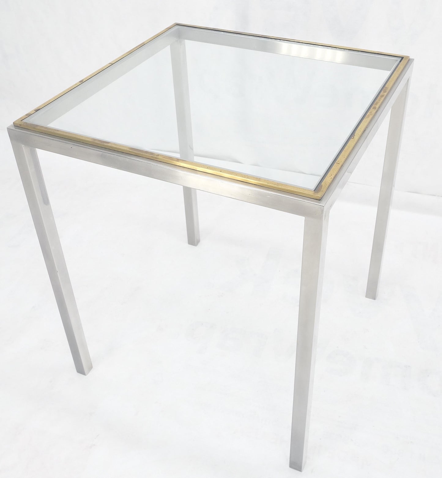 EstablishedLines Chrome Brass Glass Top 24" Square Italian Mid Century Modern Side Table Stand