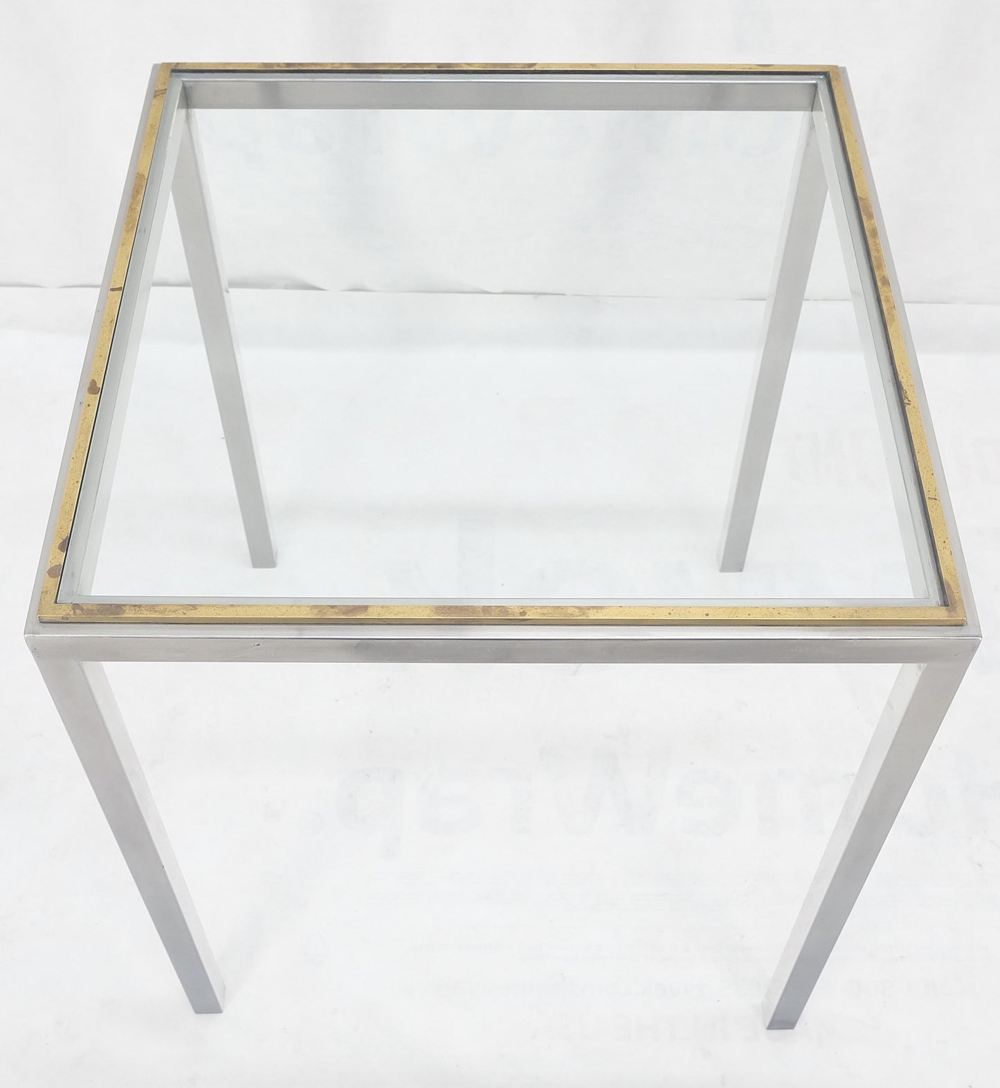 EstablishedLines Chrome Brass Glass Top 24" Square Italian Mid Century Modern Side Table Stand