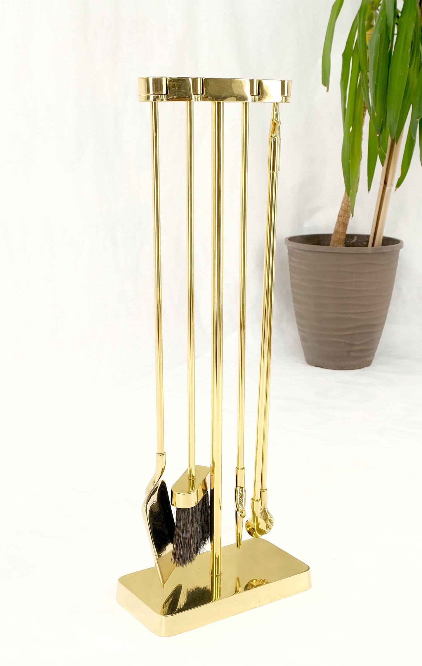 EstablishedLines Set of Quality Mid Century Modern Brass Fireplace Tools