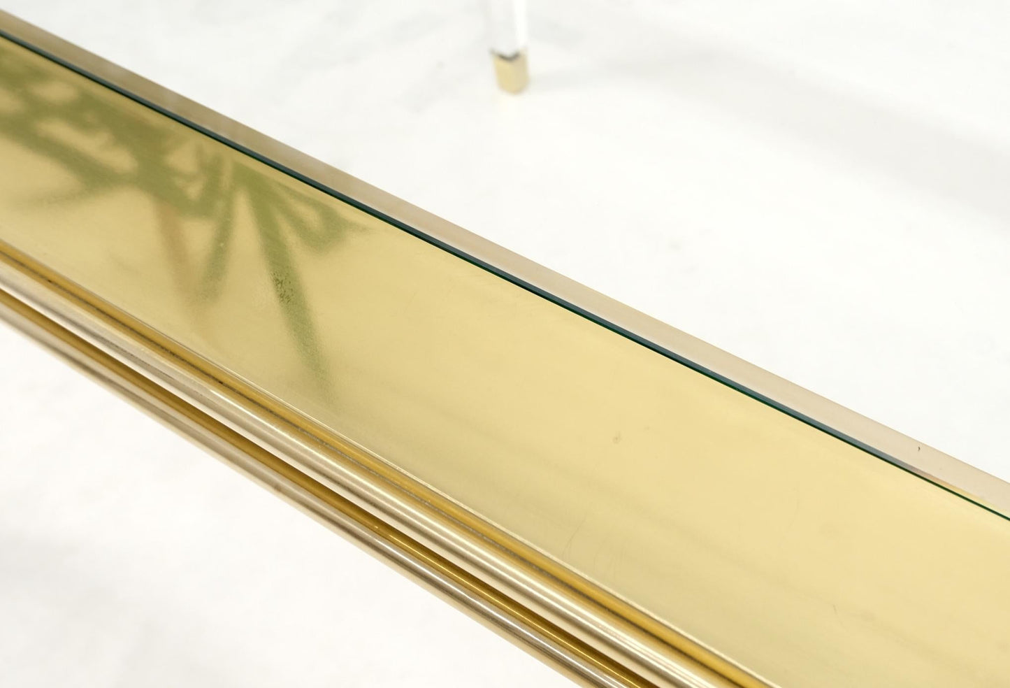 EstablishedLines Large Mid Century Modern c.1970's Lucite Brass Glass Top Rectangle Coffee Table