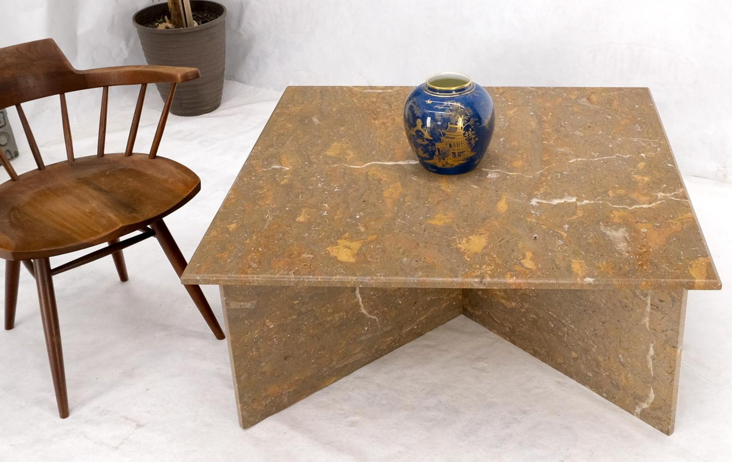 EstablishedLines Multicolor Marble X Base Square Marble Coffee Table