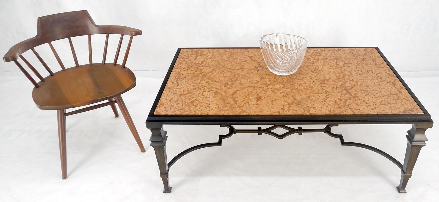 EstablishedLines Heavy Forged Bronzed Iron Base Rouge Marble Top Coffee Table Mint