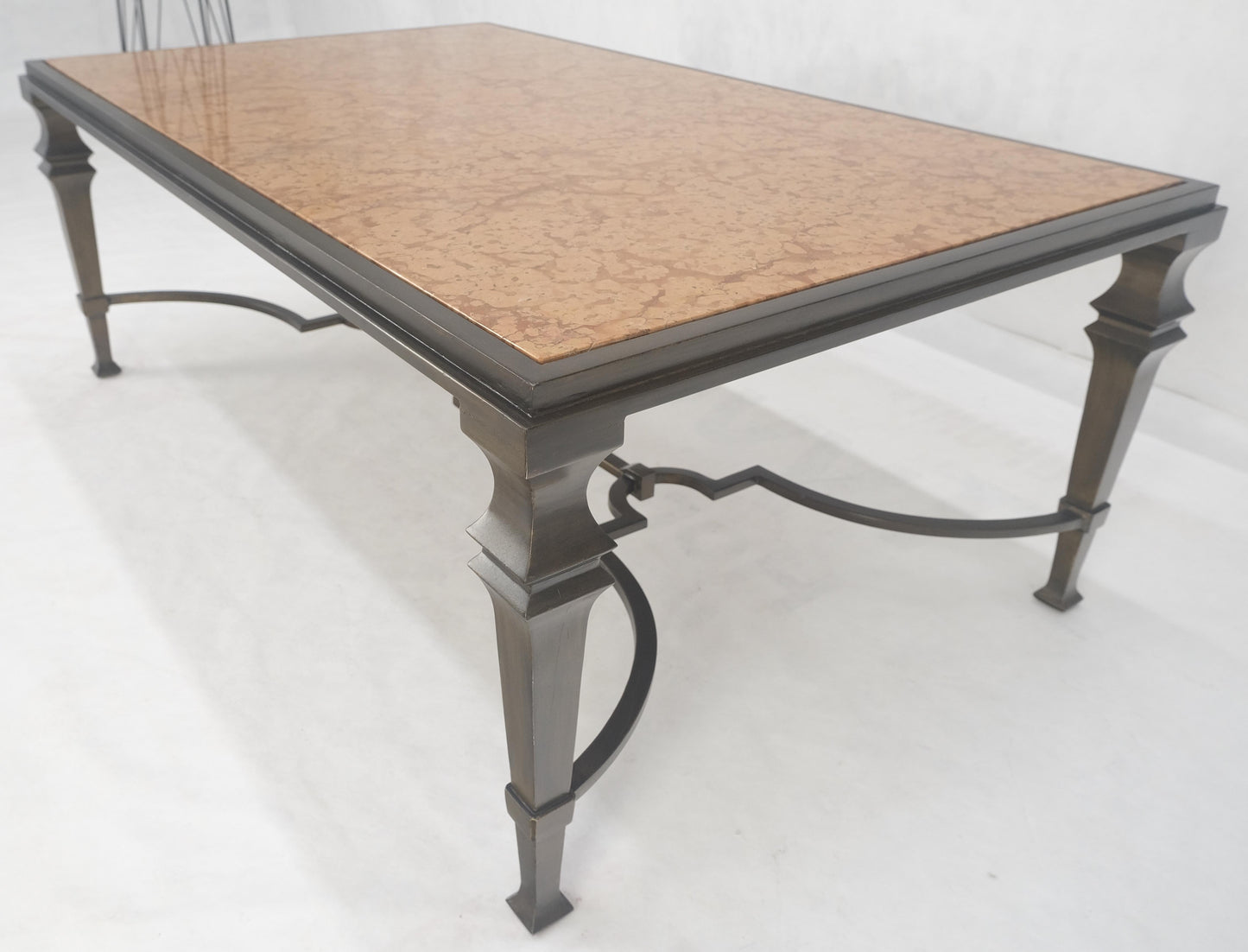 EstablishedLines Heavy Forged Bronzed Iron Base Rouge Marble Top Coffee Table Mint