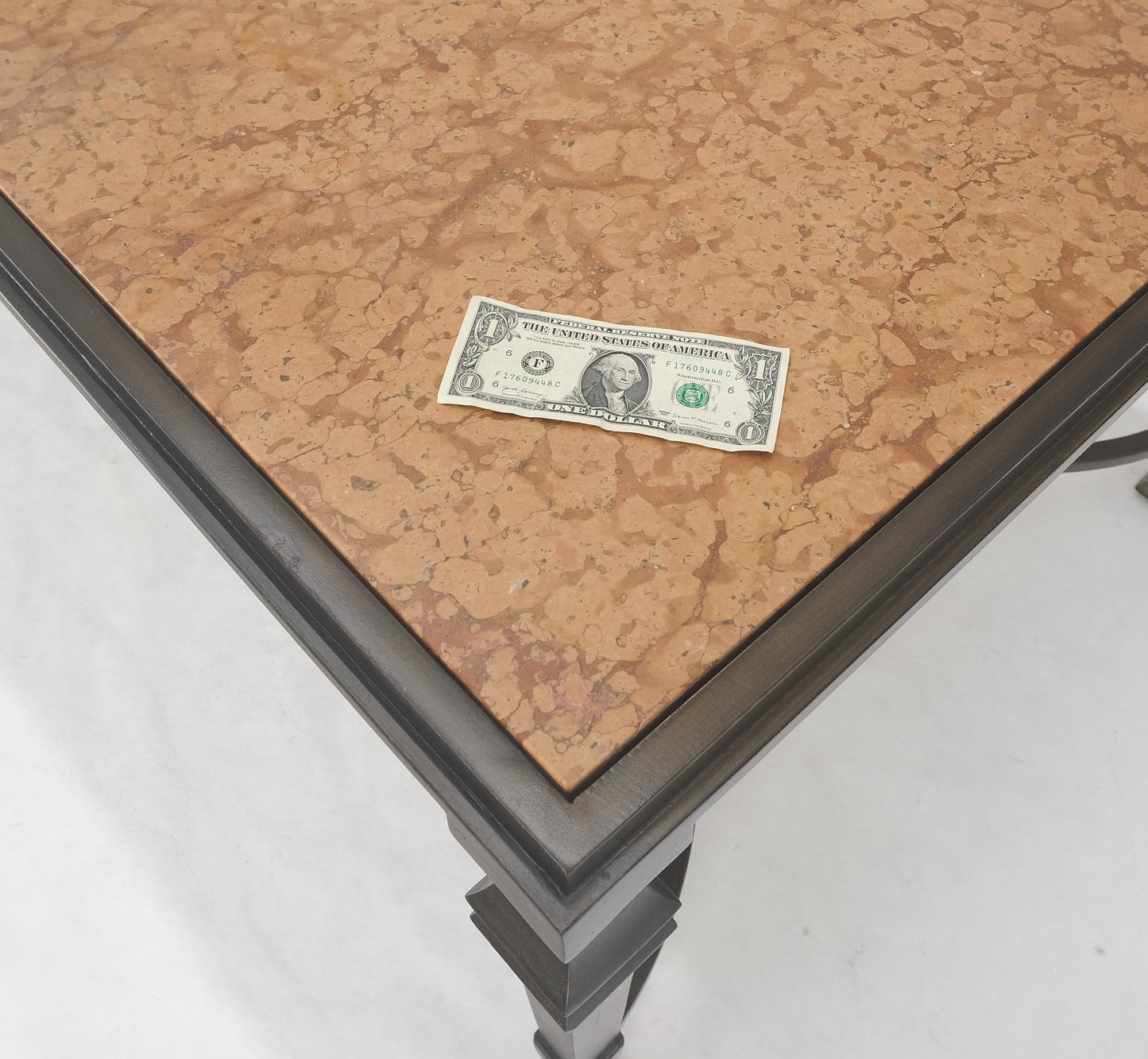 EstablishedLines Heavy Forged Bronzed Iron Base Rouge Marble Top Coffee Table Mint