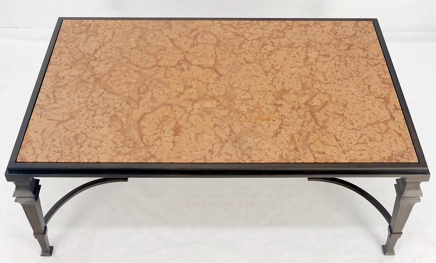 EstablishedLines Heavy Forged Bronzed Iron Base Rouge Marble Top Coffee Table Mint