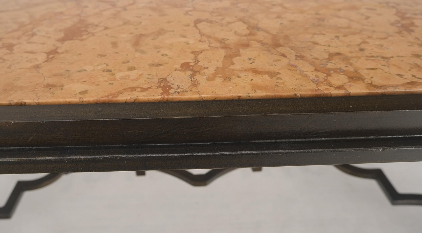 EstablishedLines Heavy Forged Bronzed Iron Base Rouge Marble Top Coffee Table Mint