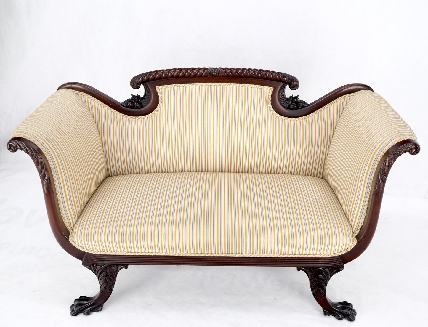 EstablishedLines Finely Carved Mahogany Settee Loveseat Empire Claw Feet Tall Back CLEAN