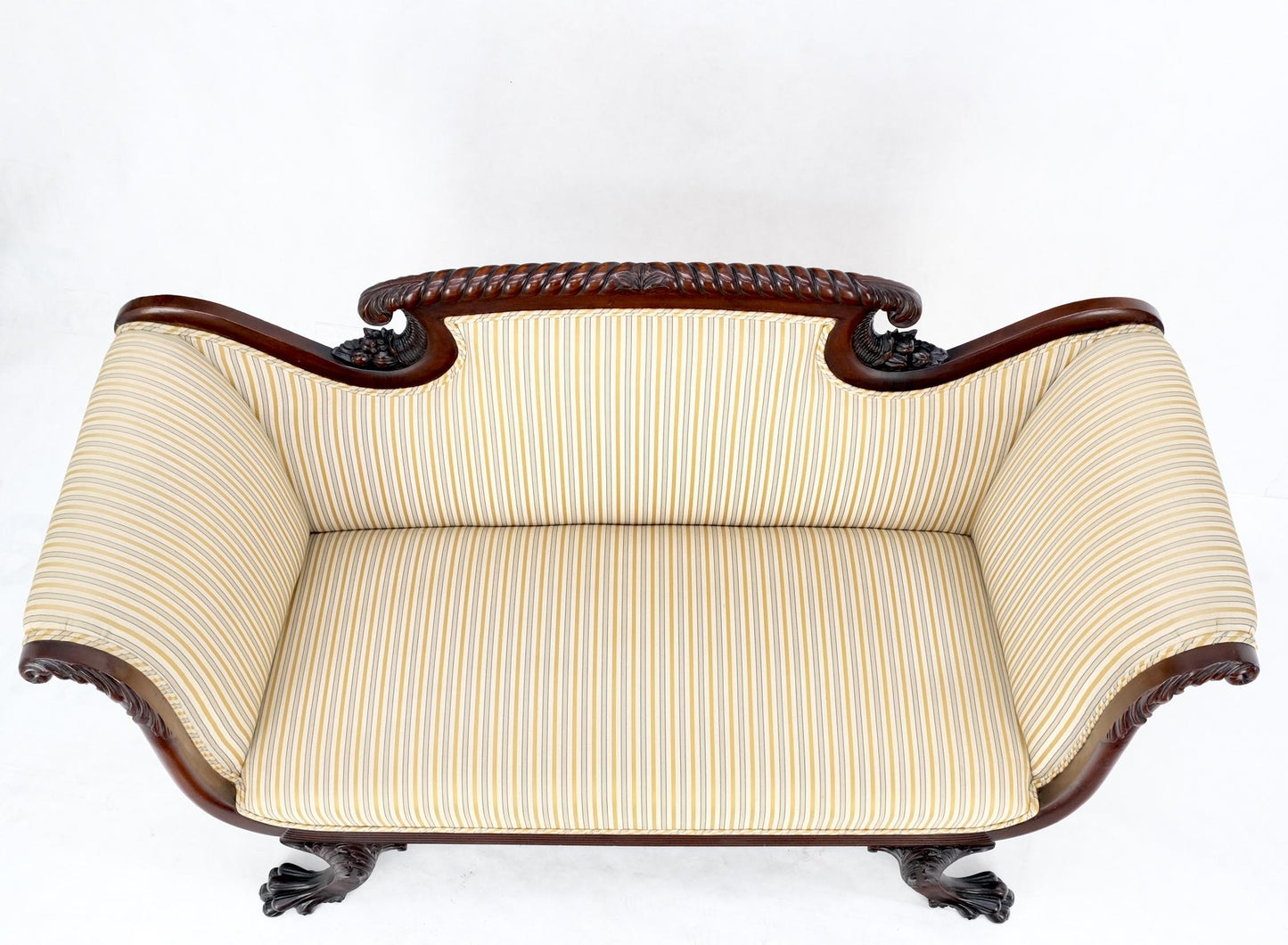 EstablishedLines Finely Carved Mahogany Settee Loveseat Empire Claw Feet Tall Back CLEAN