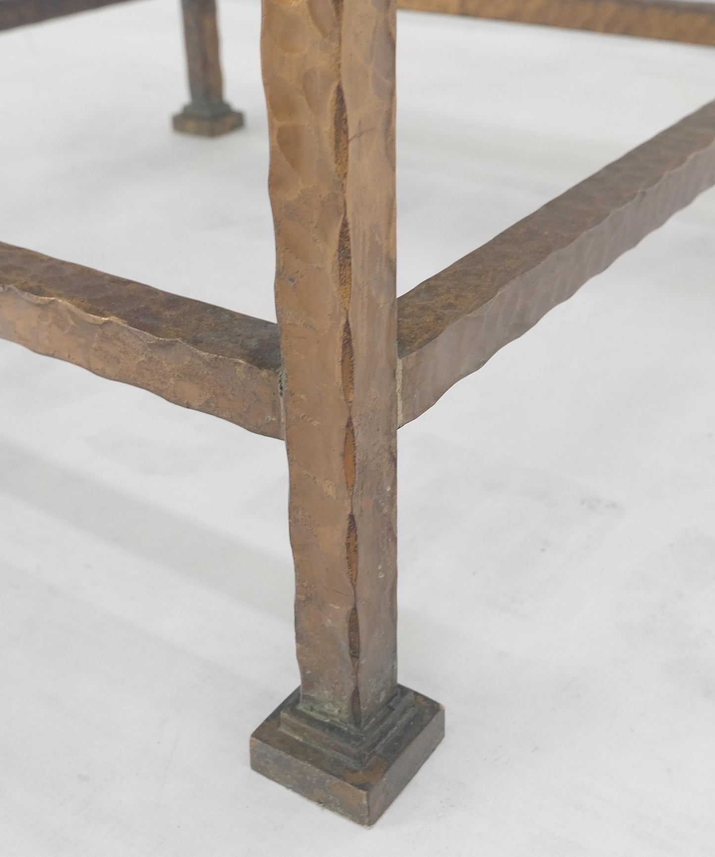 EstablishedLines Solid Heavy Forged Copper Marble Top 18" Square Stand Lamp Table Pedestal MINT!