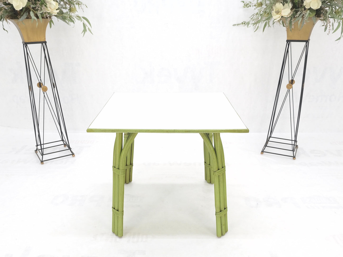 EstablishedLines Square Light Green Faux Bamboo Rattan Game Table Mid Century Modern MINT!