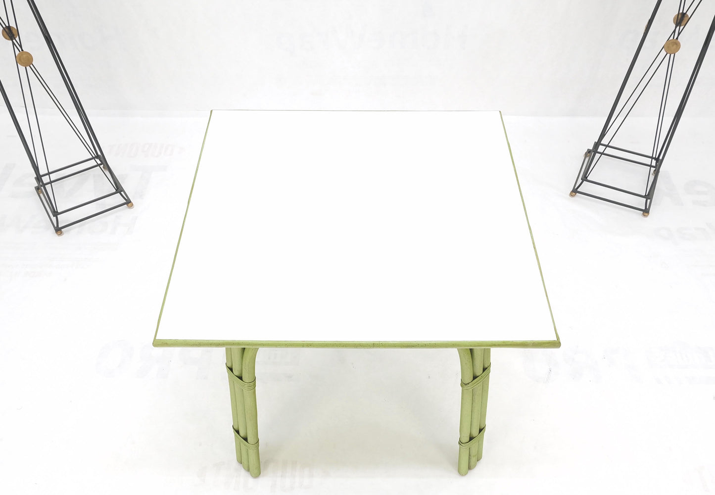 EstablishedLines Square Light Green Faux Bamboo Rattan Game Table Mid Century Modern MINT!