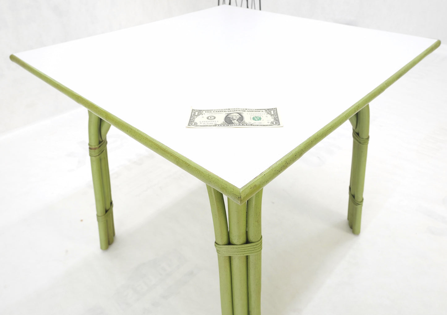 EstablishedLines Square Light Green Faux Bamboo Rattan Game Table Mid Century Modern MINT!