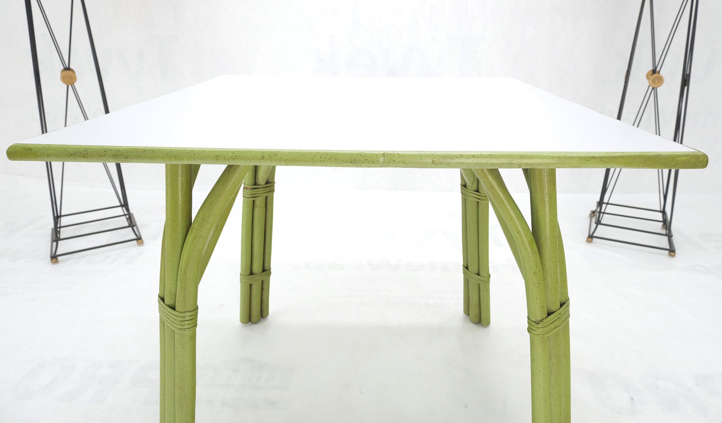 EstablishedLines Square Light Green Faux Bamboo Rattan Game Table Mid Century Modern MINT!