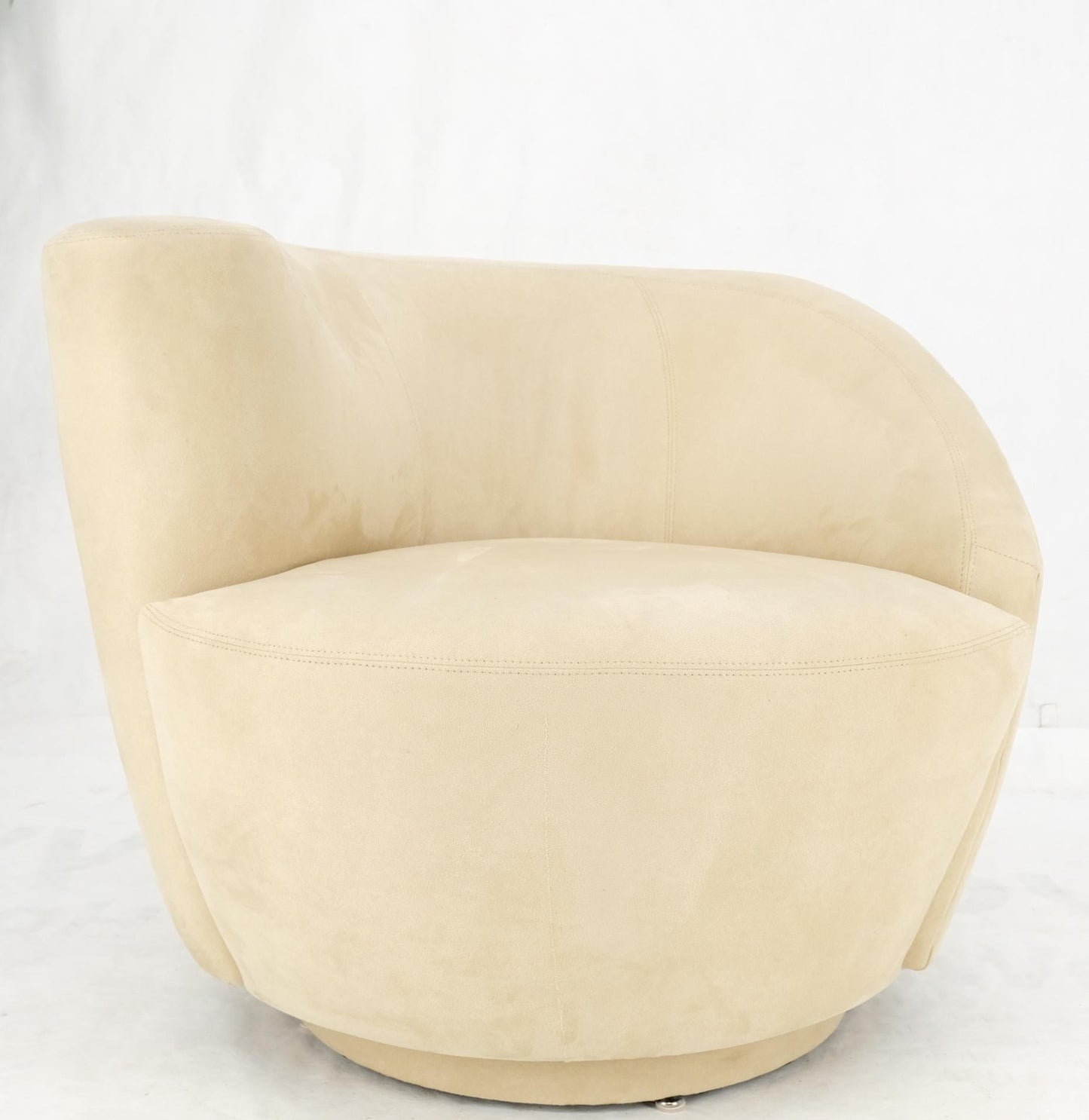 EstablishedLines Beige Offwhite Alcantara Suede Corkscrew Nautilus Swivel Chairs Directional Mint