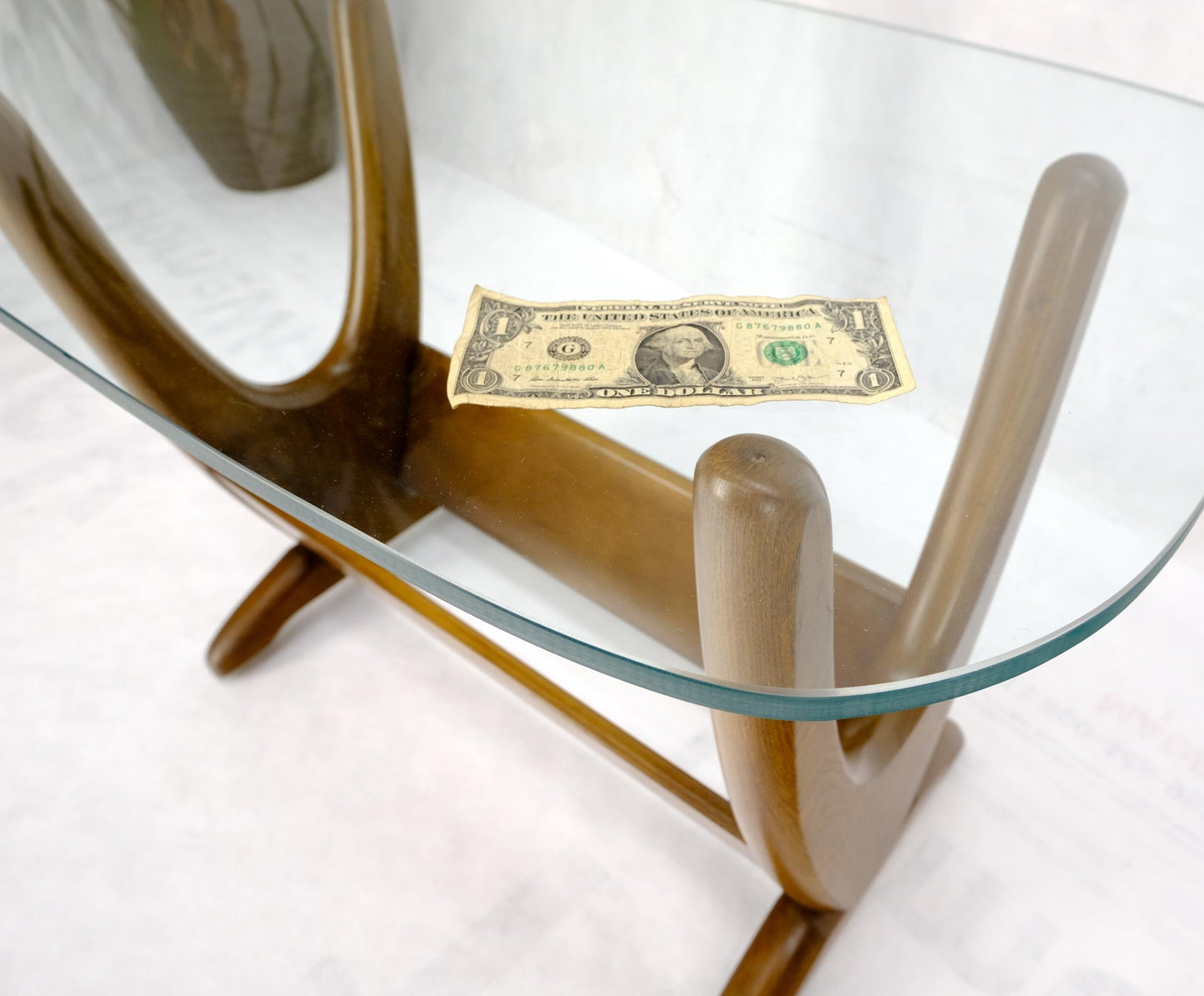 EstablishedLines Mid-Century Modern Sculptural Wood & Glass Top End Side Table Stand