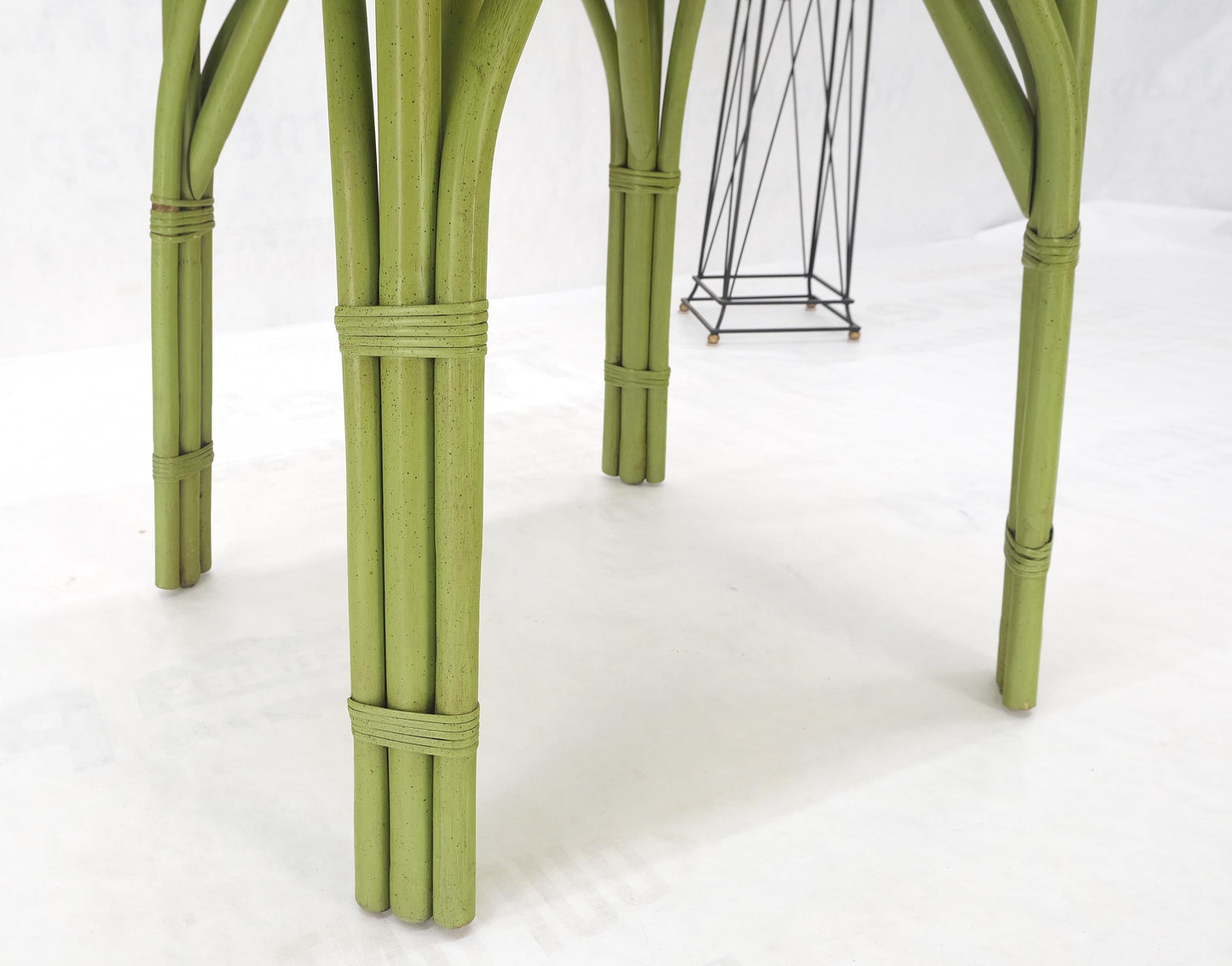 EstablishedLines Square Light Green Faux Bamboo Rattan Game Table Mid Century Modern MINT!