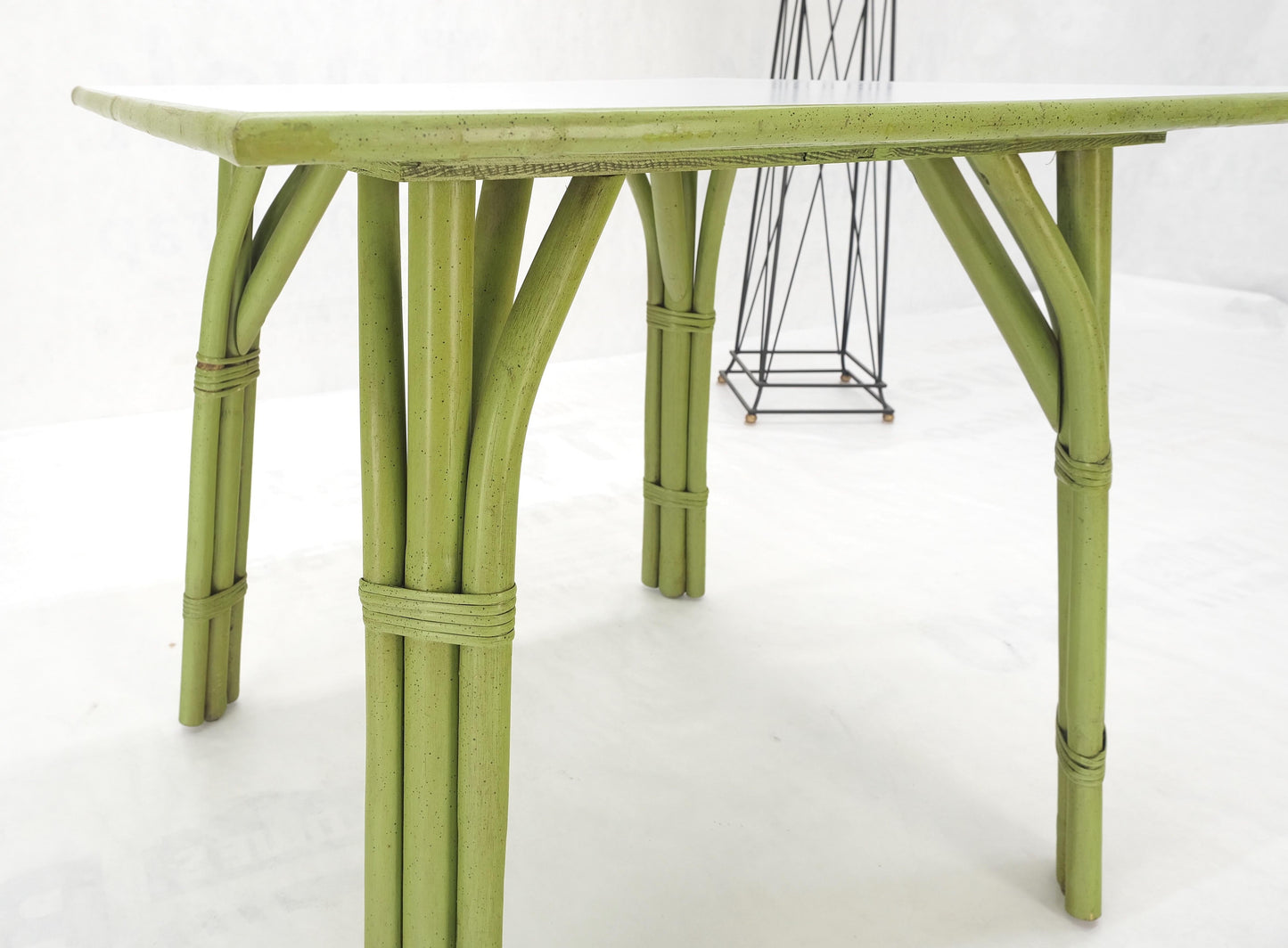 EstablishedLines Square Light Green Faux Bamboo Rattan Game Table Mid Century Modern MINT!