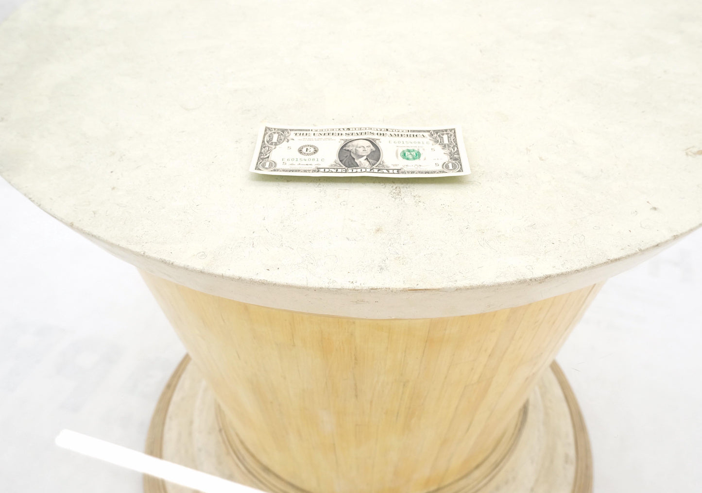 EstablishedLines Tessellated Tile Bamboo Single Pedestal 3/4" Thick Round Glass Top Dining Table