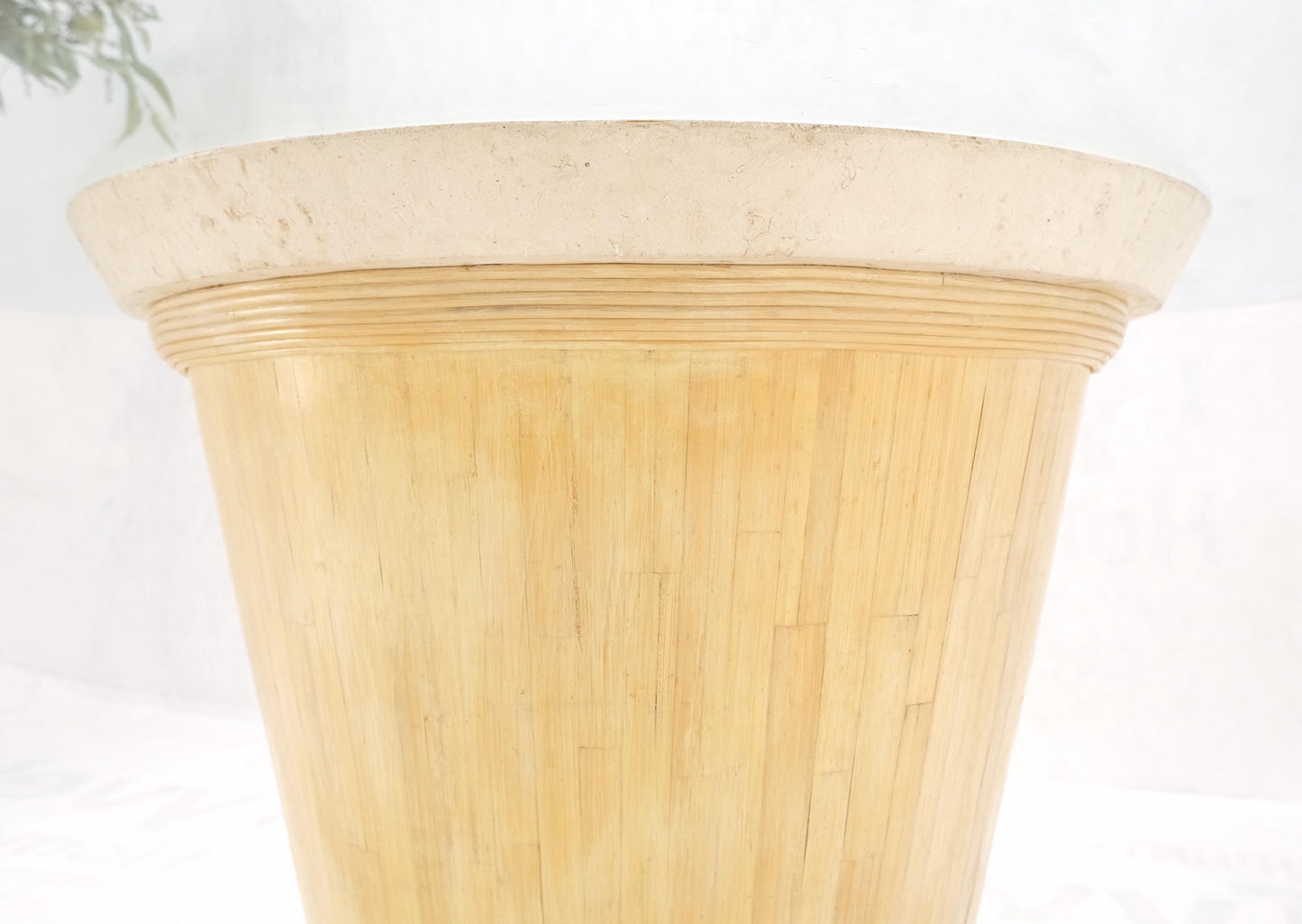 EstablishedLines Tessellated Tile Bamboo Single Pedestal 3/4" Thick Round Glass Top Dining Table