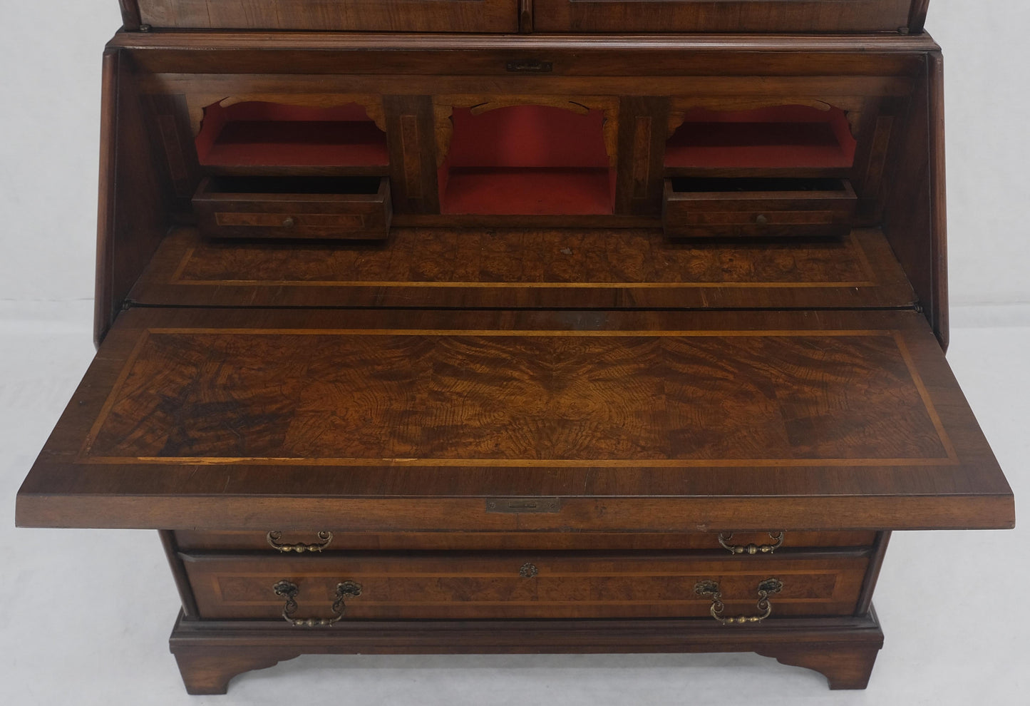 EstablishedLines Double Bonnet Dome Top Burl Wood 3 Drawer Drop Front Secretary Desk 1900s Clean!