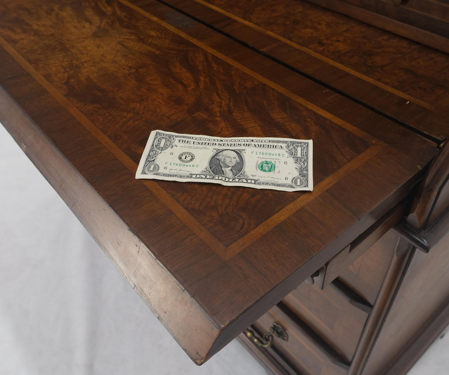 EstablishedLines Double Bonnet Dome Top Burl Wood 3 Drawer Drop Front Secretary Desk 1900s Clean!