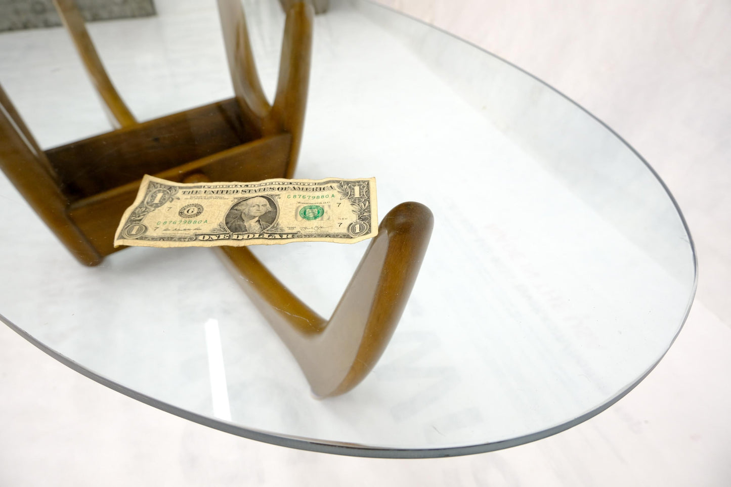 EstablishedLines Large Oval Glass Top Solid Carved Wood Coffee Table