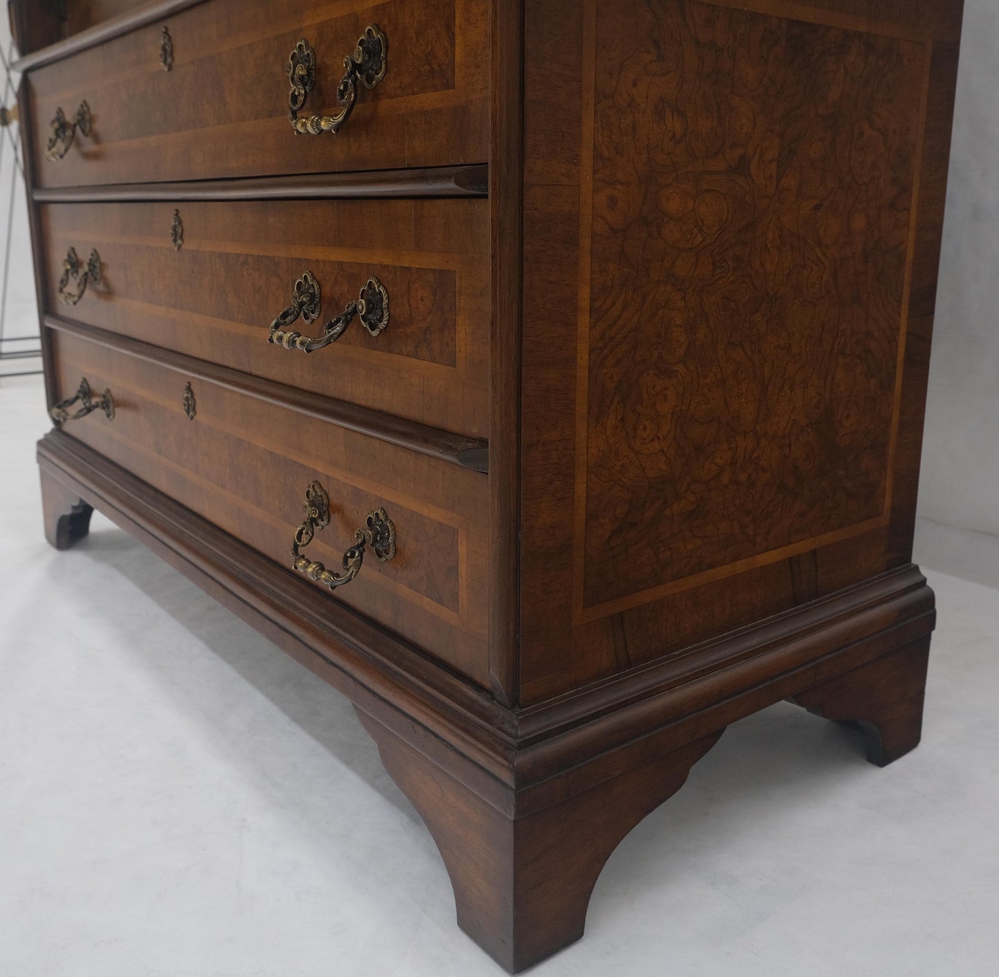 EstablishedLines Double Bonnet Dome Top Burl Wood 3 Drawer Drop Front Secretary Desk 1900s Clean!