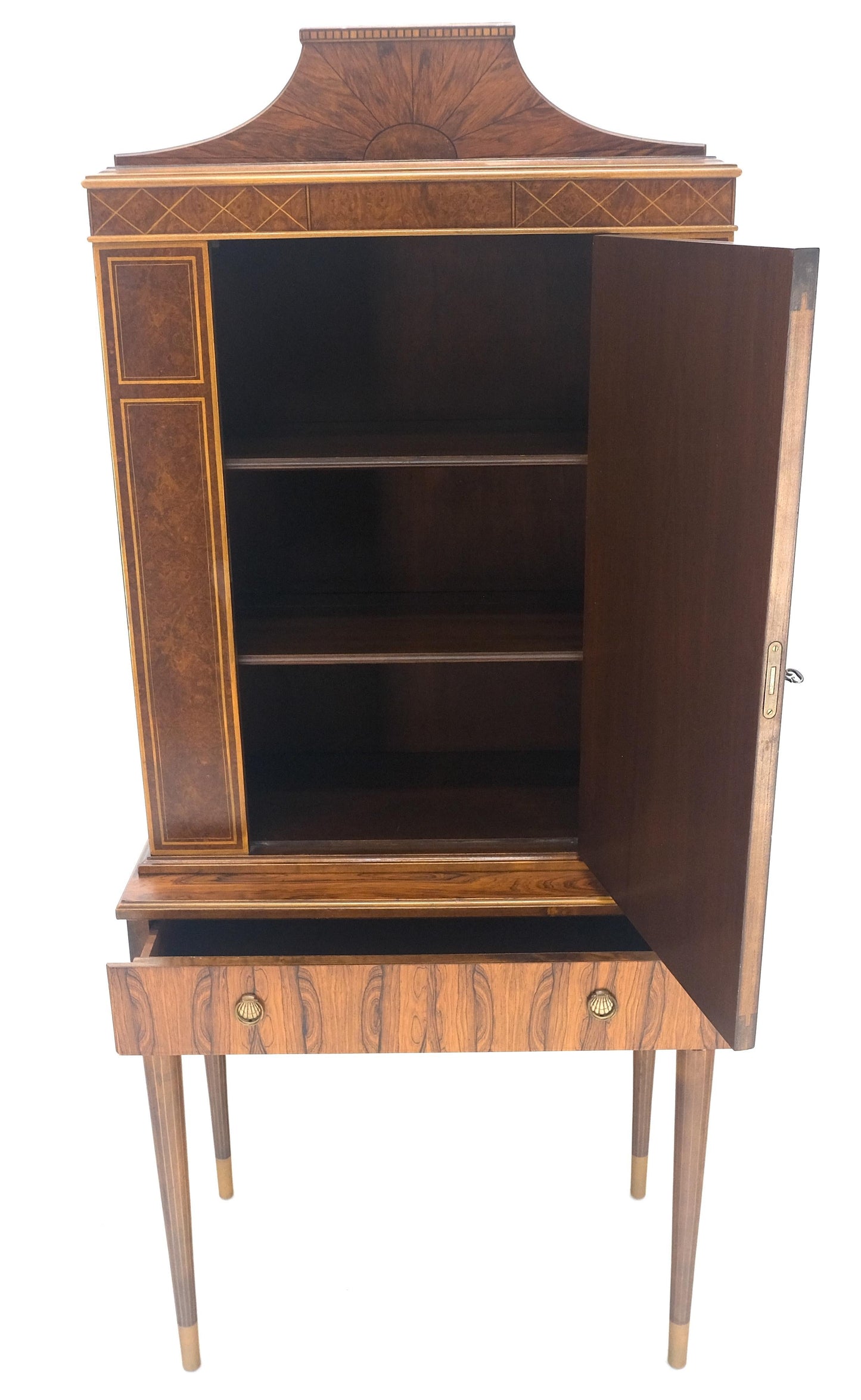 EstablishedLines Rosewood French Art Deco Tapered Legs Cupboard Buffet Breakfront Cabinet MINT!