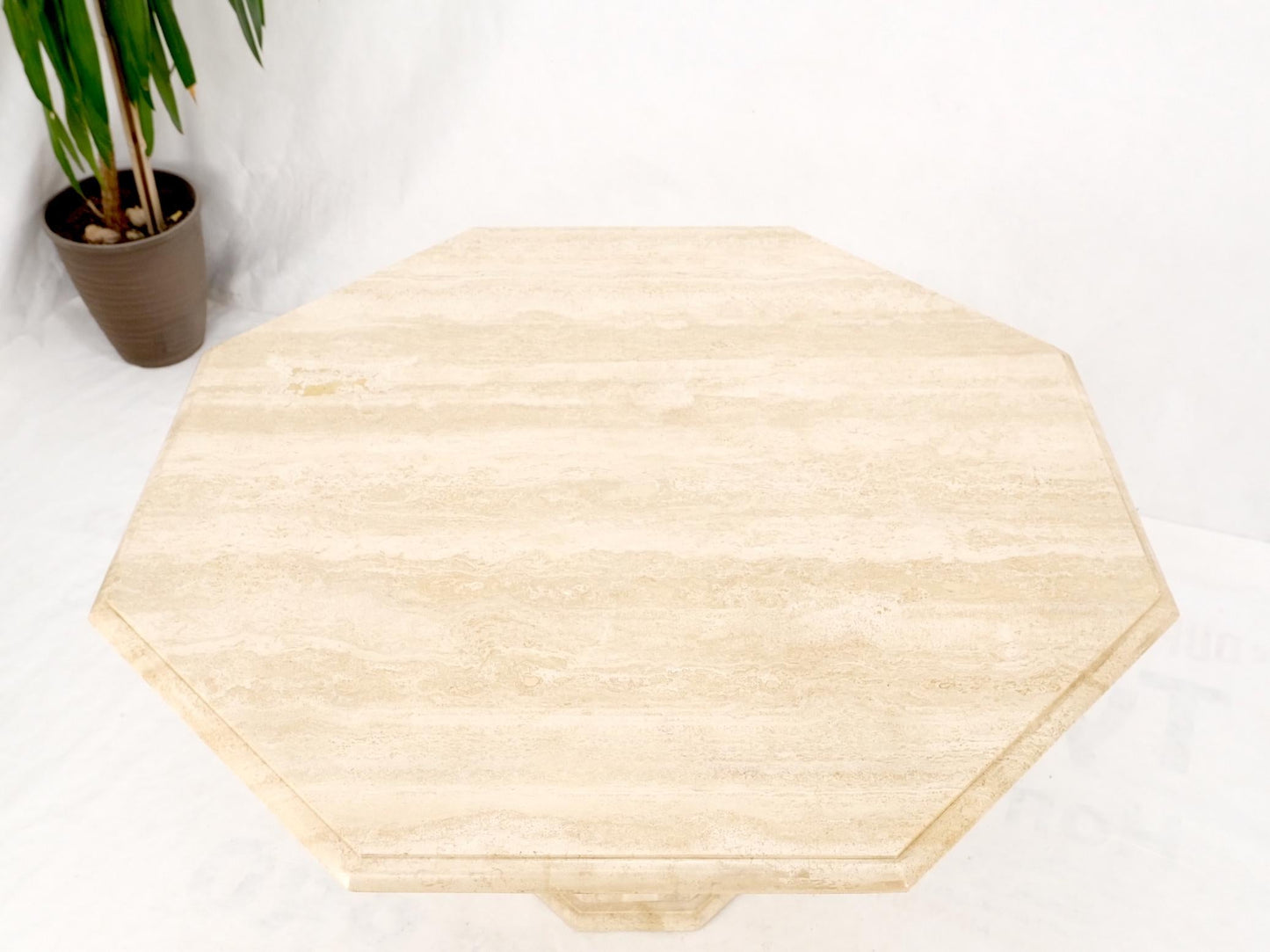 EstablishedLines Large Round Octagon Shape Single Pedestal Travertine Dining Conference Table