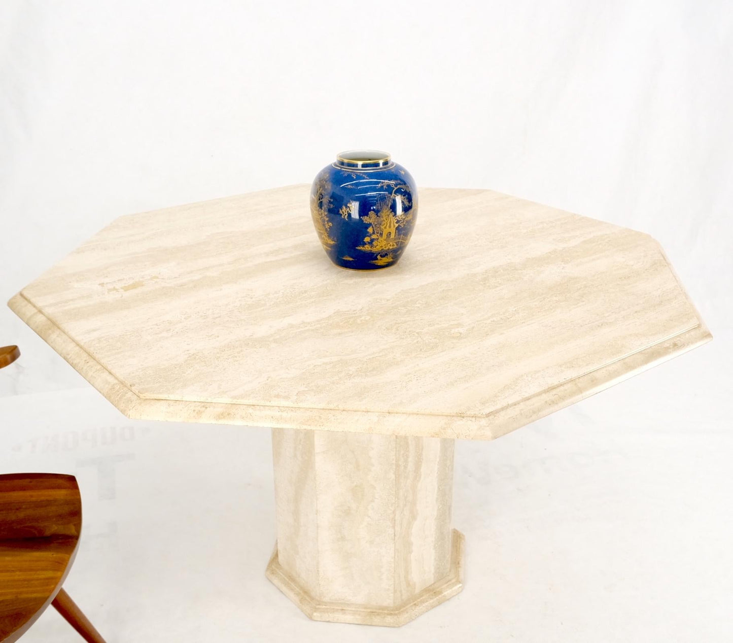 EstablishedLines Large Round Octagon Shape Single Pedestal Travertine Dining Conference Table
