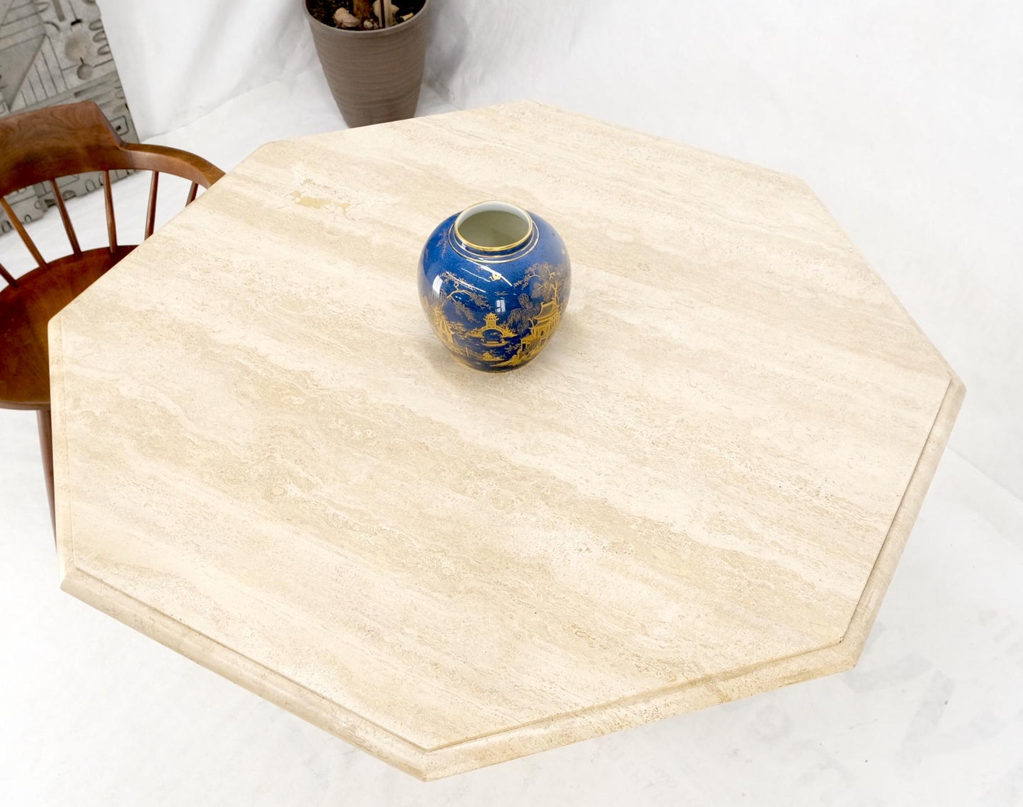 EstablishedLines Large Round Octagon Shape Single Pedestal Travertine Dining Conference Table