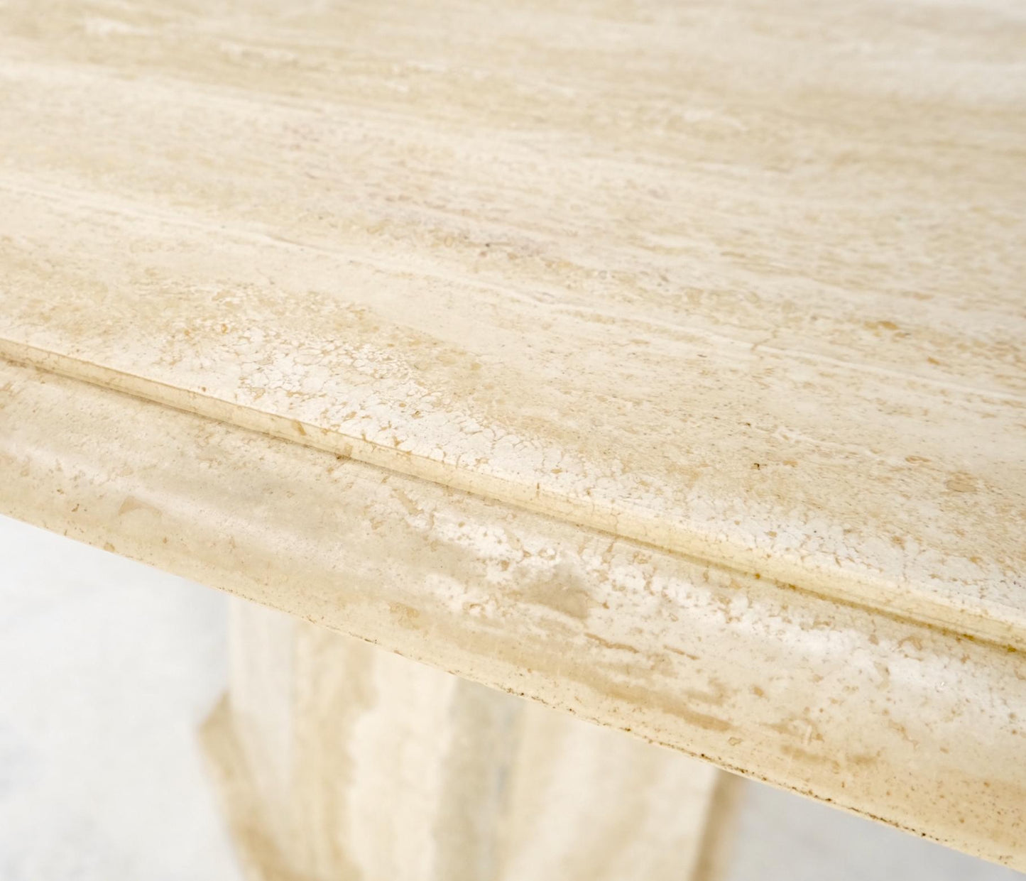 EstablishedLines Large Round Octagon Shape Single Pedestal Travertine Dining Conference Table
