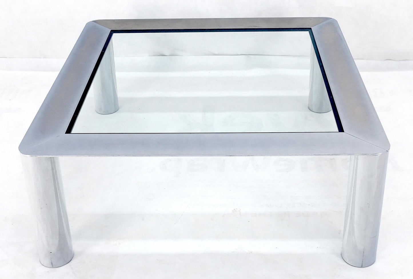 EstablishedLines Bauhaus Polished Stainless Steel Chrome 36" Square Glass Top Coffee Table MINT!