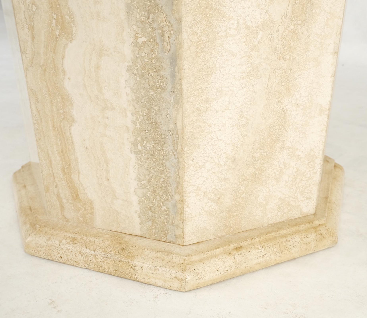 EstablishedLines Large Round Octagon Shape Single Pedestal Travertine Dining Conference Table