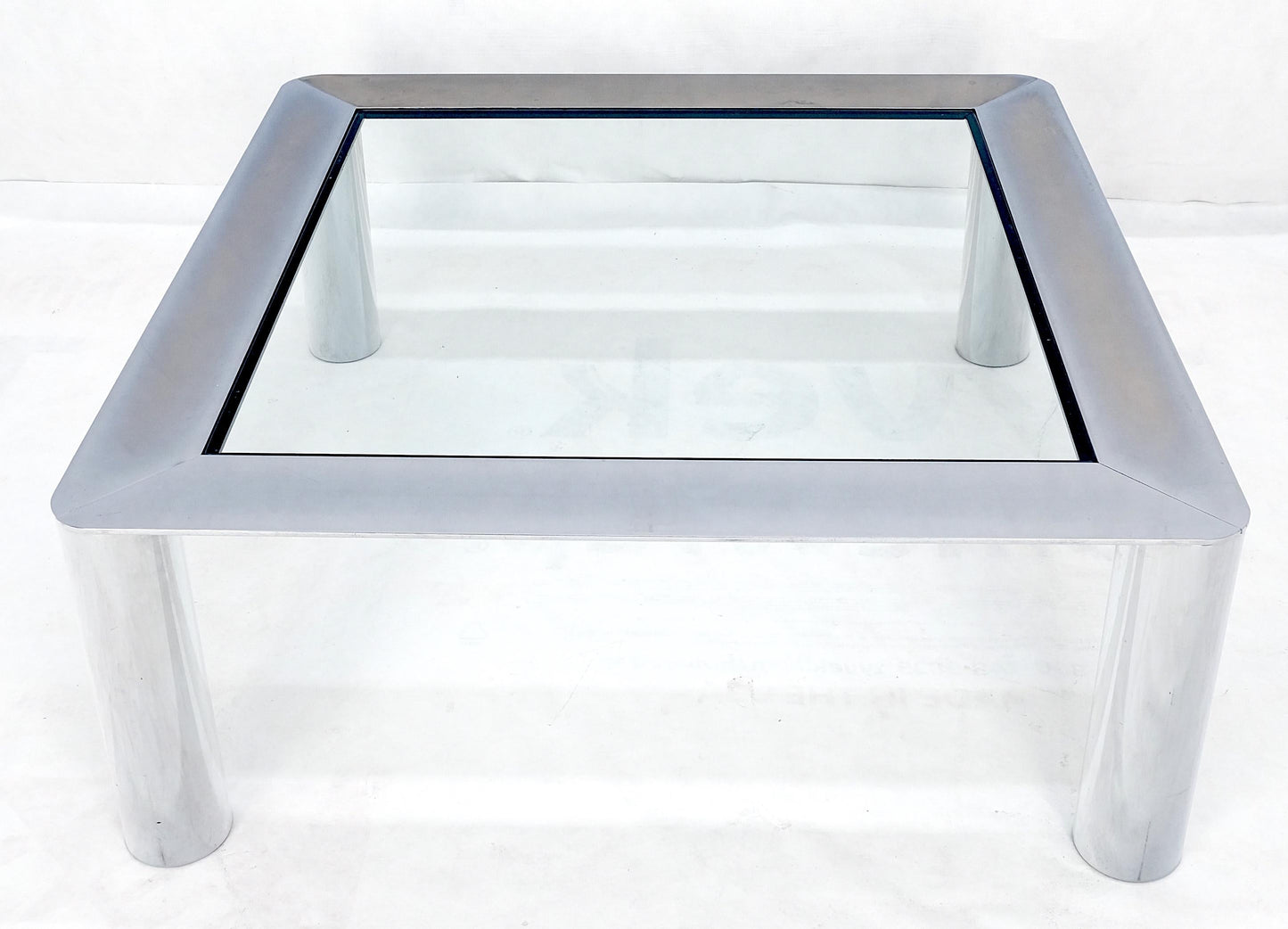 EstablishedLines Bauhaus Polished Stainless Steel Chrome 36" Square Glass Top Coffee Table MINT!