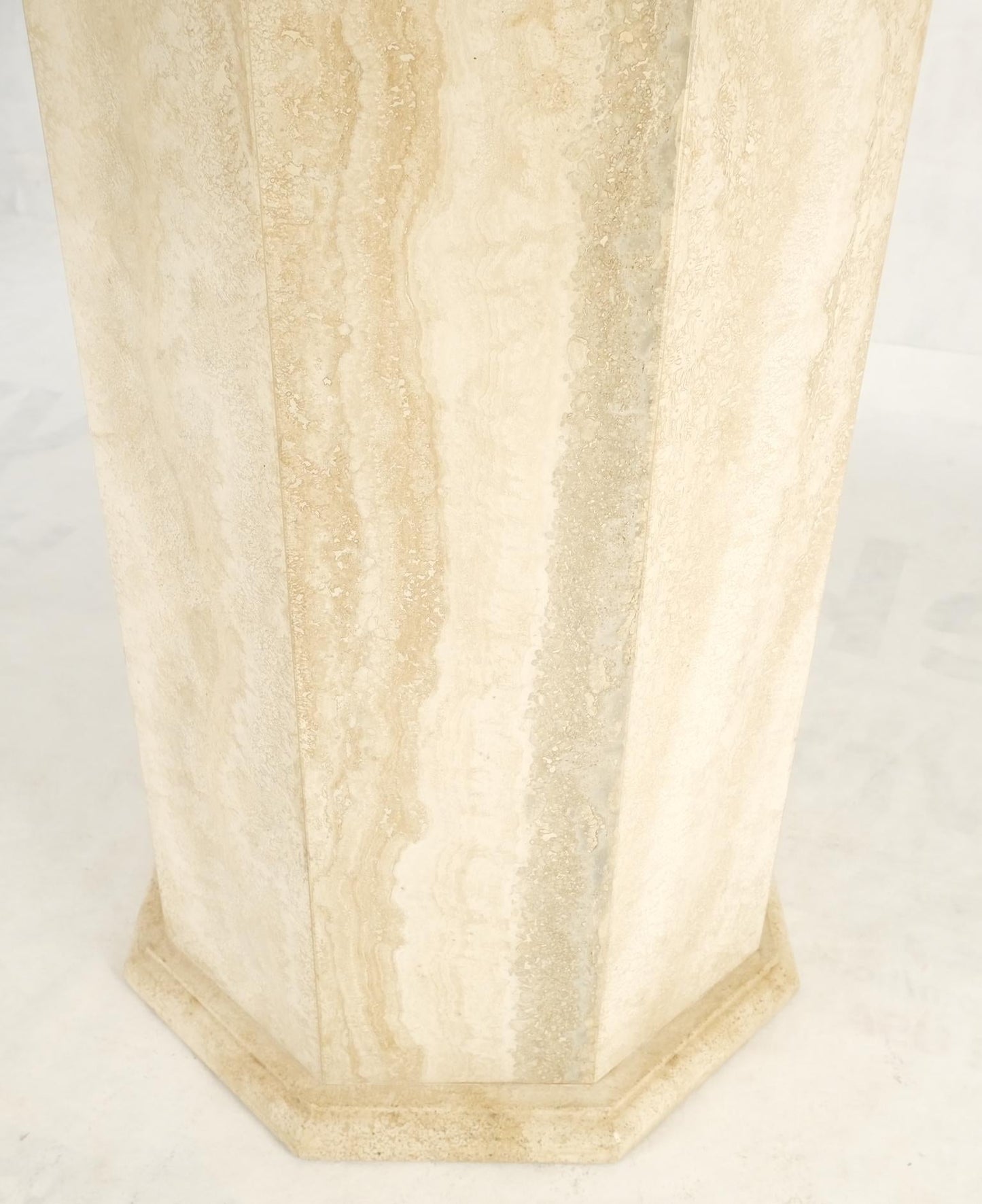 EstablishedLines Large Round Octagon Shape Single Pedestal Travertine Dining Conference Table