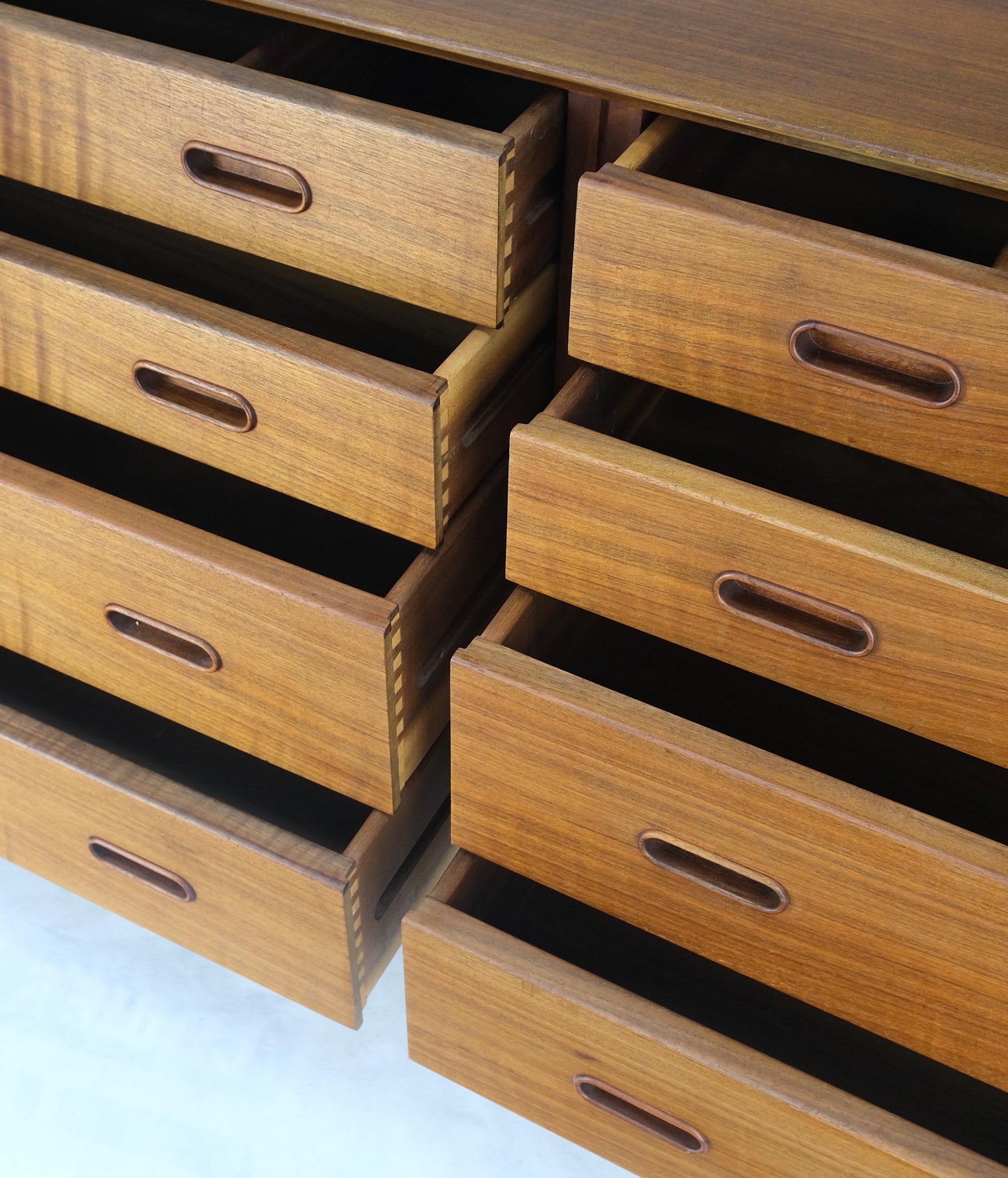 EstablishedLines Vodder Sibast Danish Mid-Century Modern Teak Long 8 Drawers Credenza Dresser