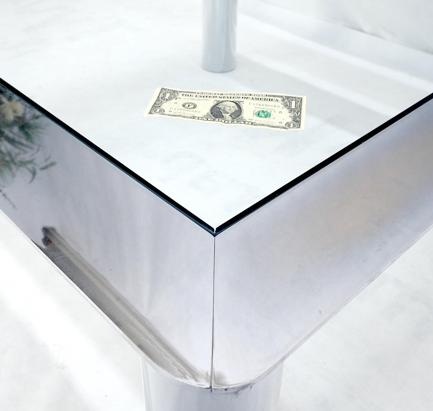 EstablishedLines Bauhaus Polished Stainless Steel Chrome 36" Square Glass Top Coffee Table MINT!