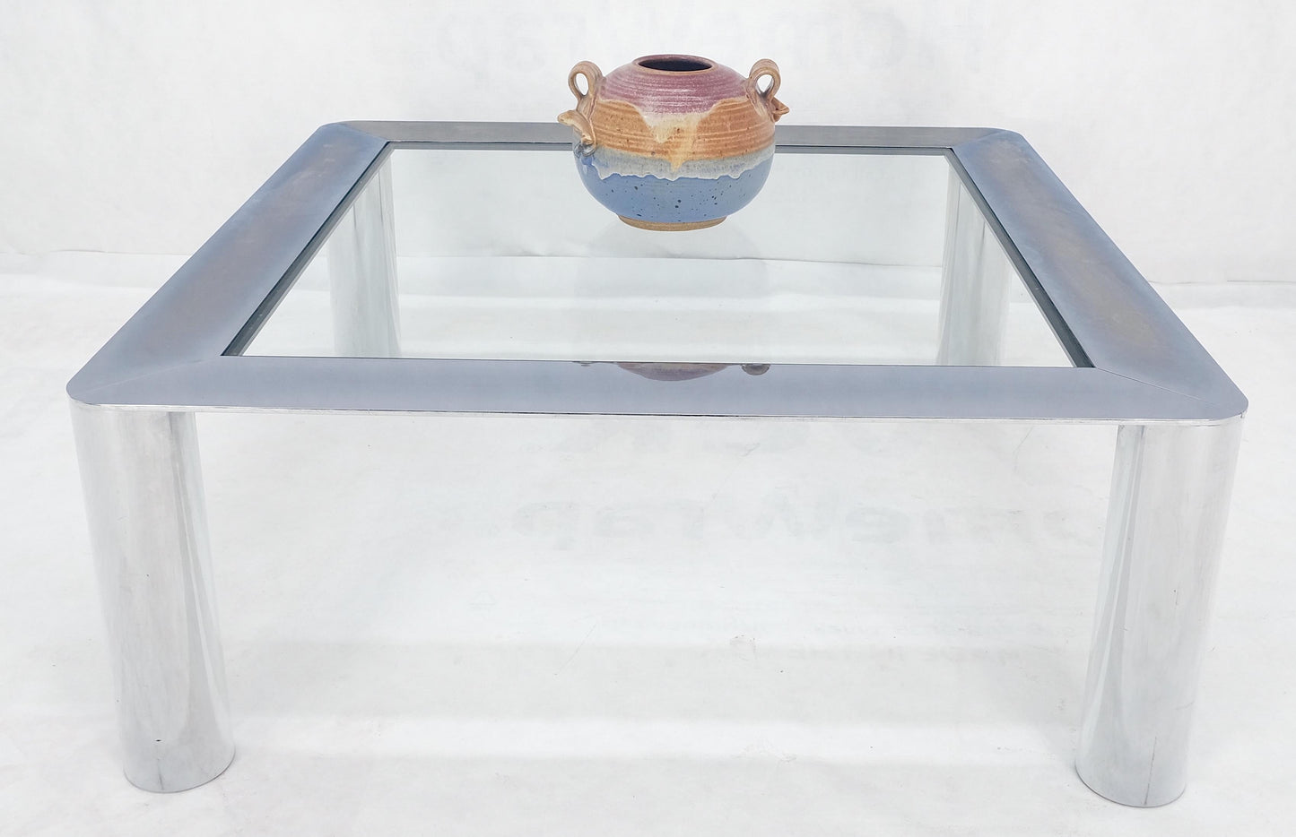 EstablishedLines Bauhaus Polished Stainless Steel Chrome 36" Square Glass Top Coffee Table MINT!