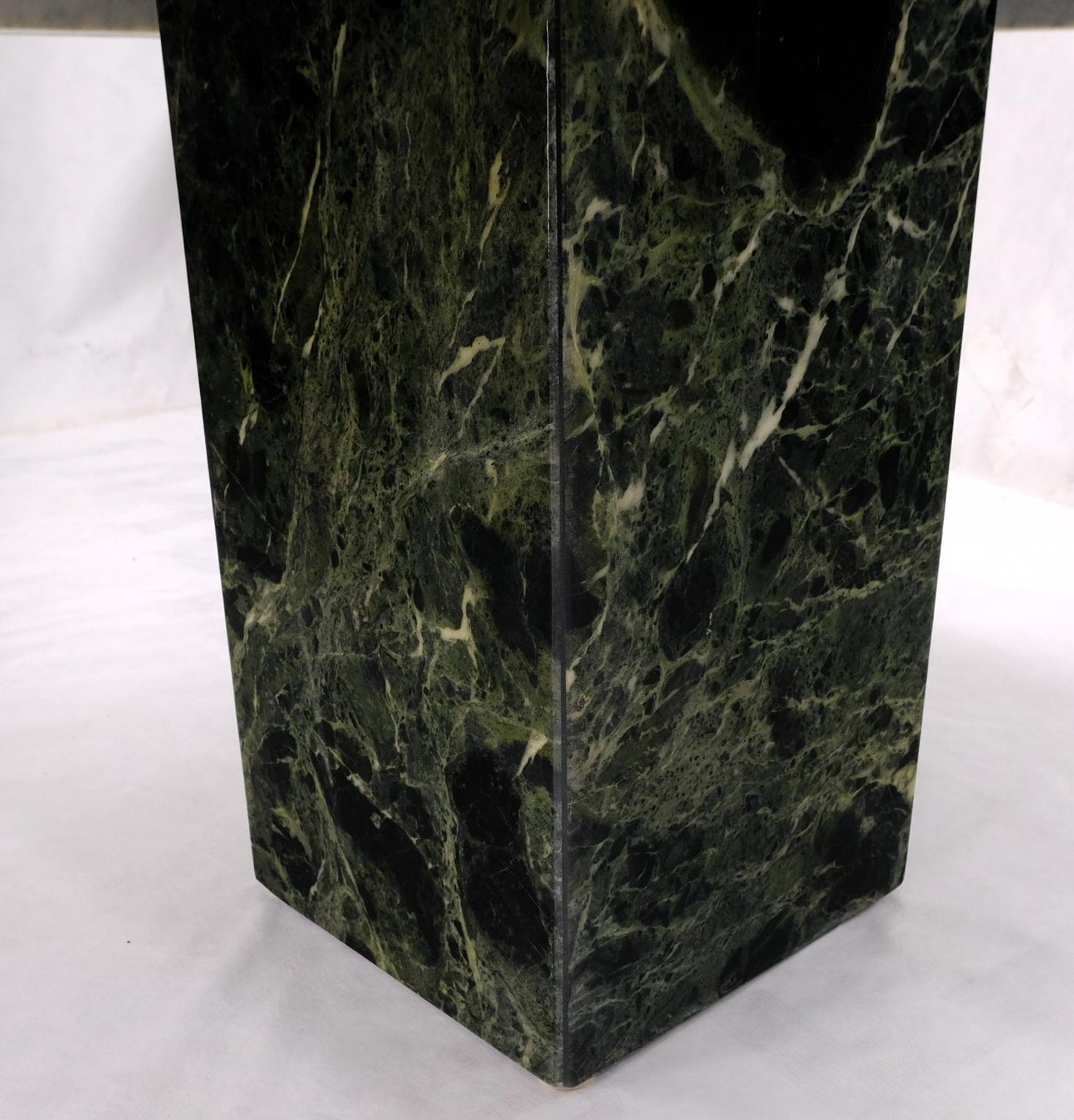 EstablishedLines Dark Green to Black White Veins Square Marble Side End Coffee Table Stand