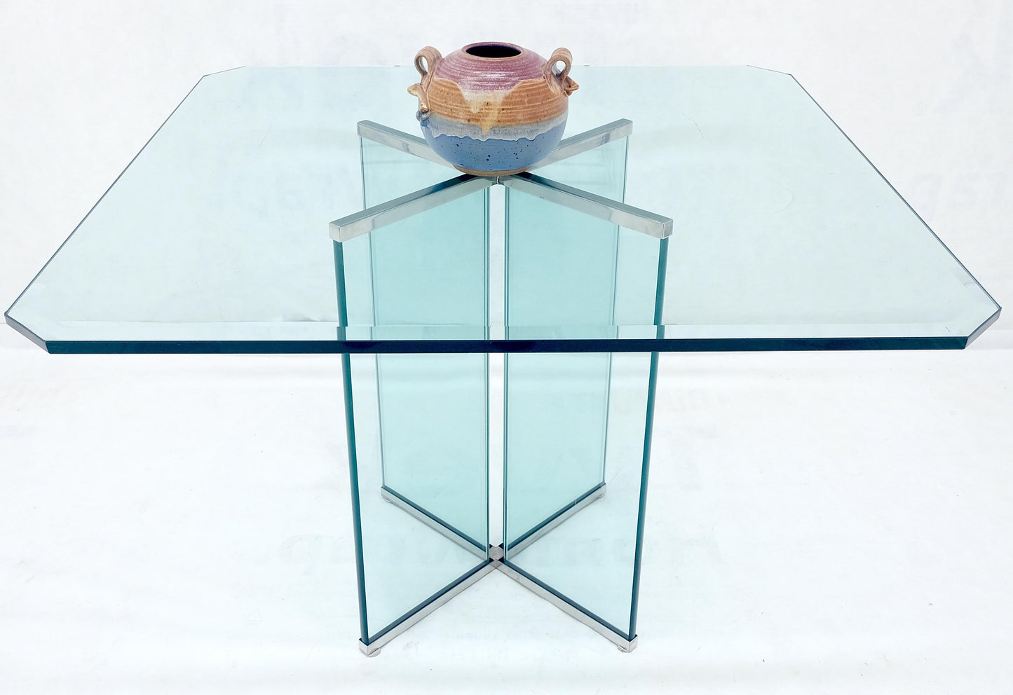 Italian Mid Century Modern 3/4" Thick Beveled Glass Single Pedestal Dining Table