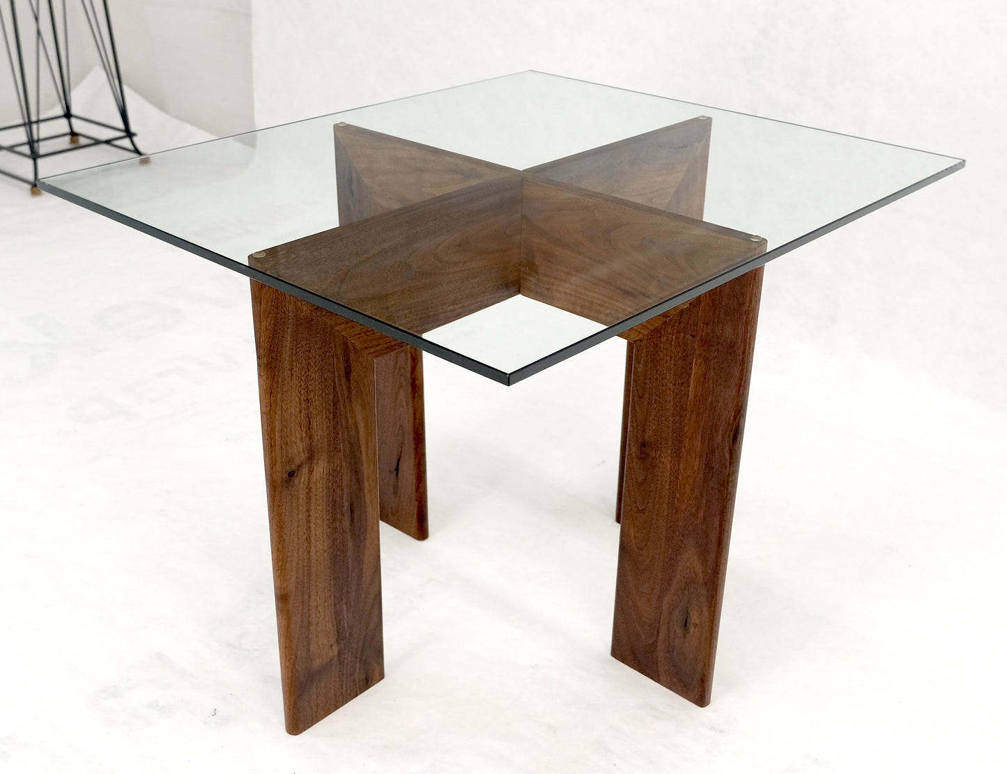 Modern Solid Walnut Wood Rectangular Glass Top X Base Side Table Contemporary Design
