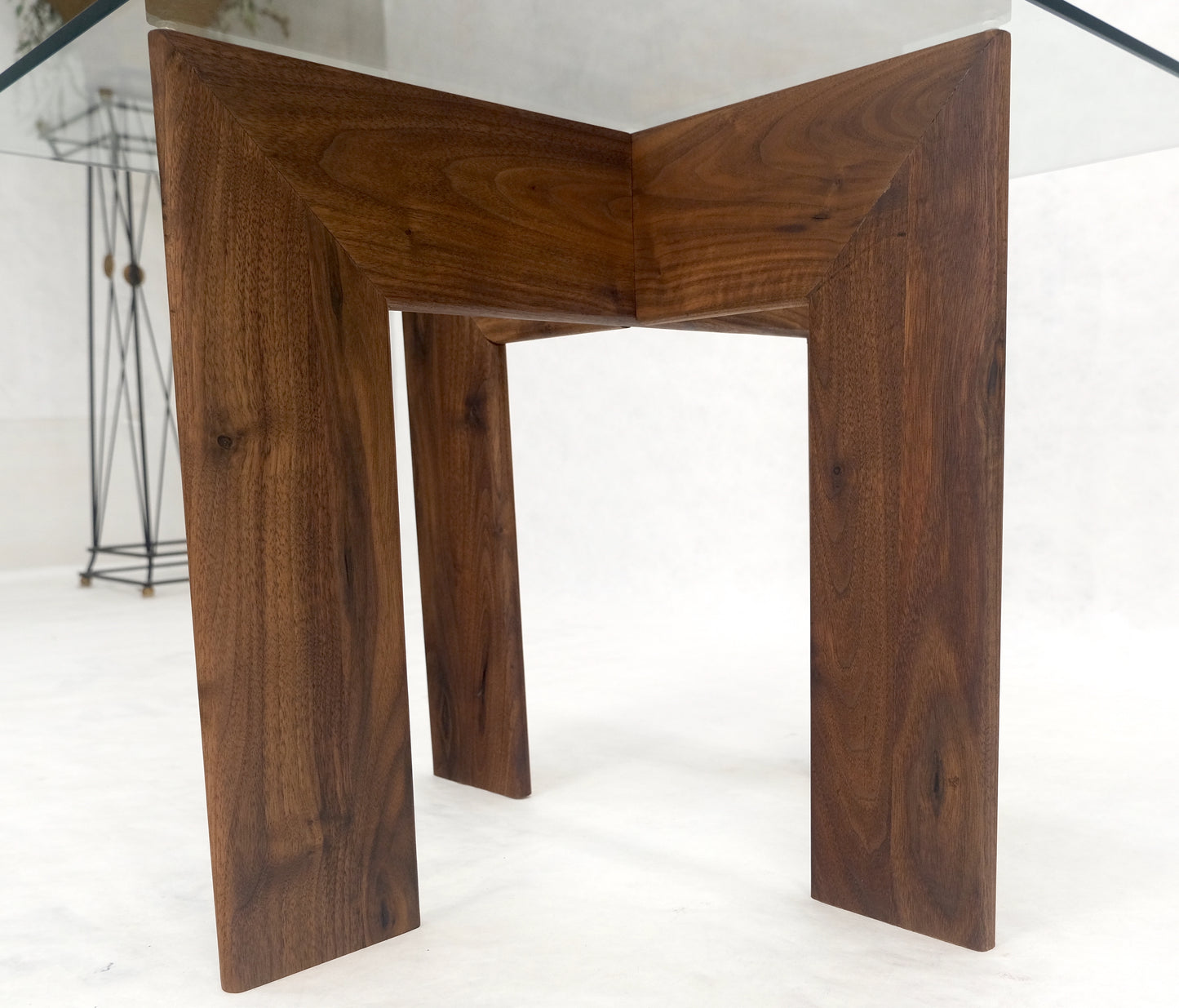 Modern Solid Walnut Wood Rectangular Glass Top X Base Side Table Contemporary Design