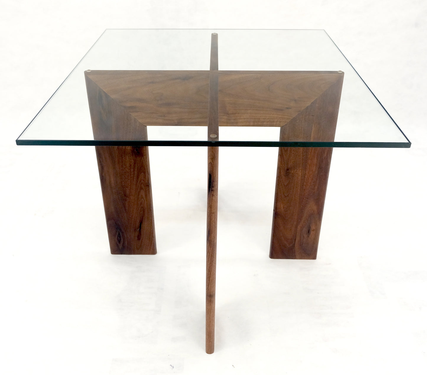 Modern Solid Walnut Wood Rectangular Glass Top X Base Side Table Contemporary Design