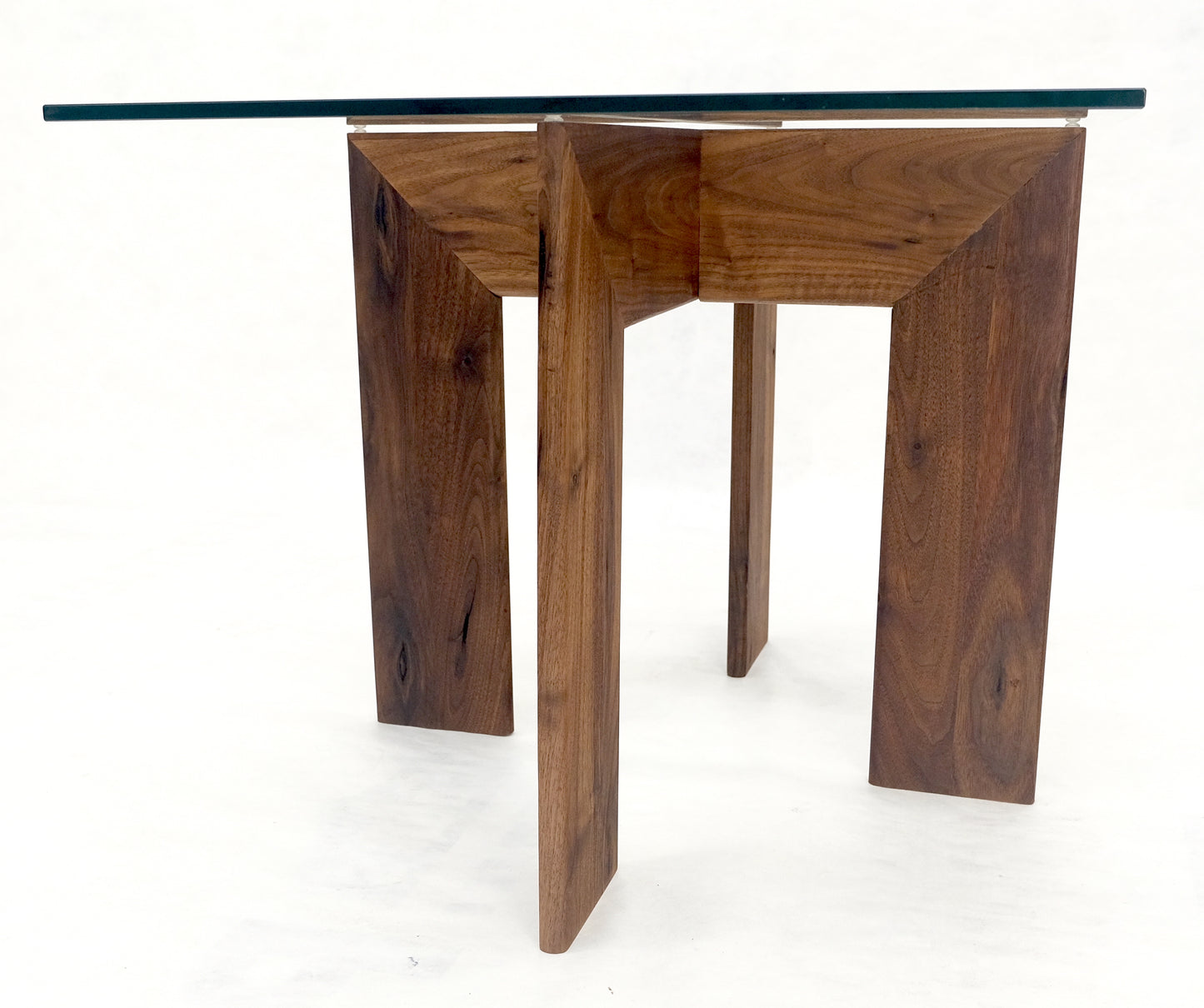 Modern Solid Walnut Wood Rectangular Glass Top X Base Side Table Contemporary Design
